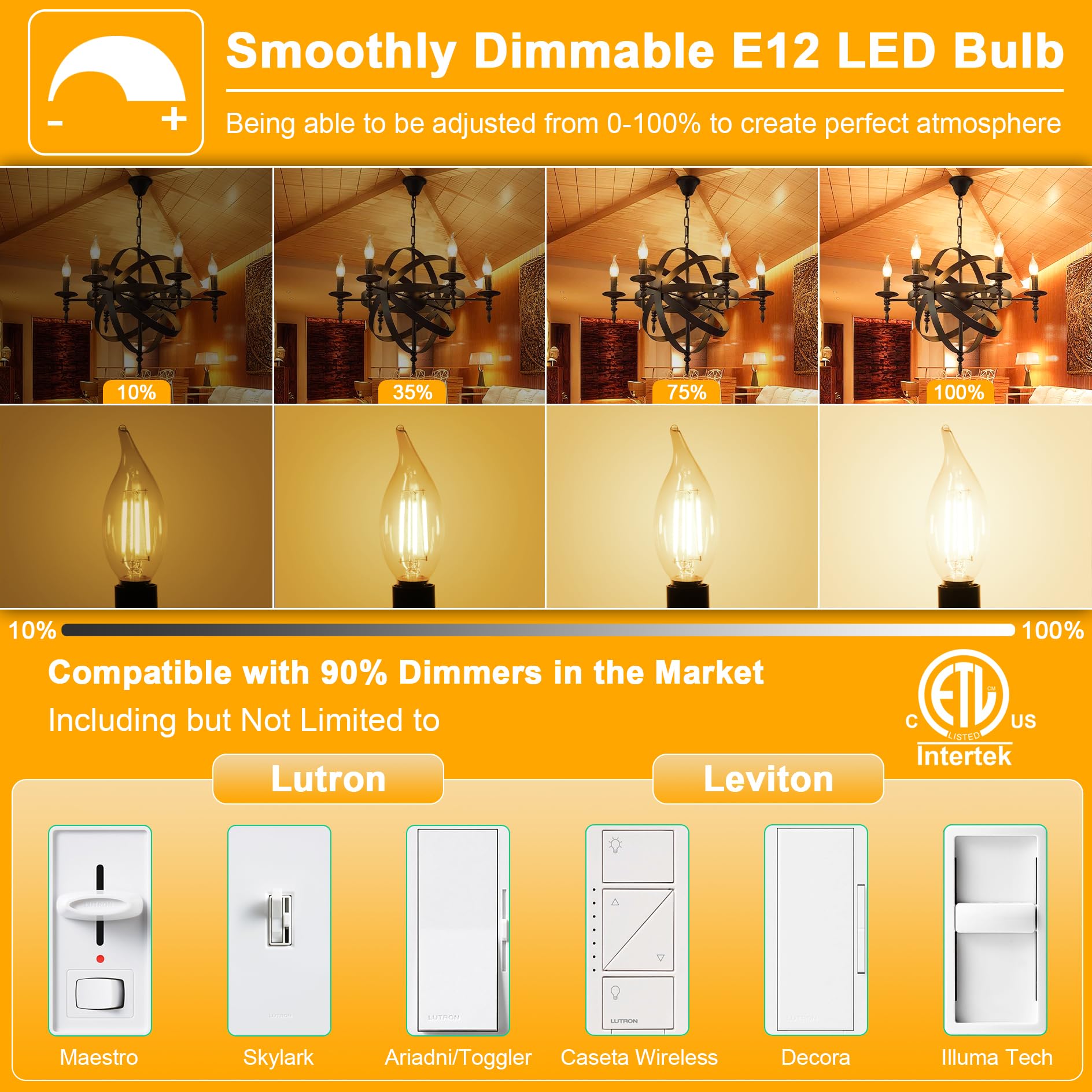 Golspark Candelabra Led Light Bulbs 60W Equivalent, 3000K Soft Light Dimmable Candelabra Bulbs, E12 Led Bulb 4W 500Lm Cri 85 Fla