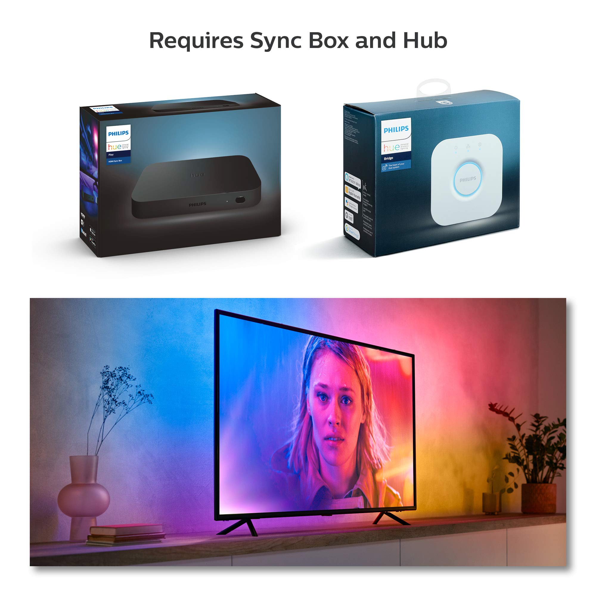 Philips Hue Gradient LightStrip 55" - Sync with TV & Music, Black, Model 560409, Requires Hue Bridge & Sync Box