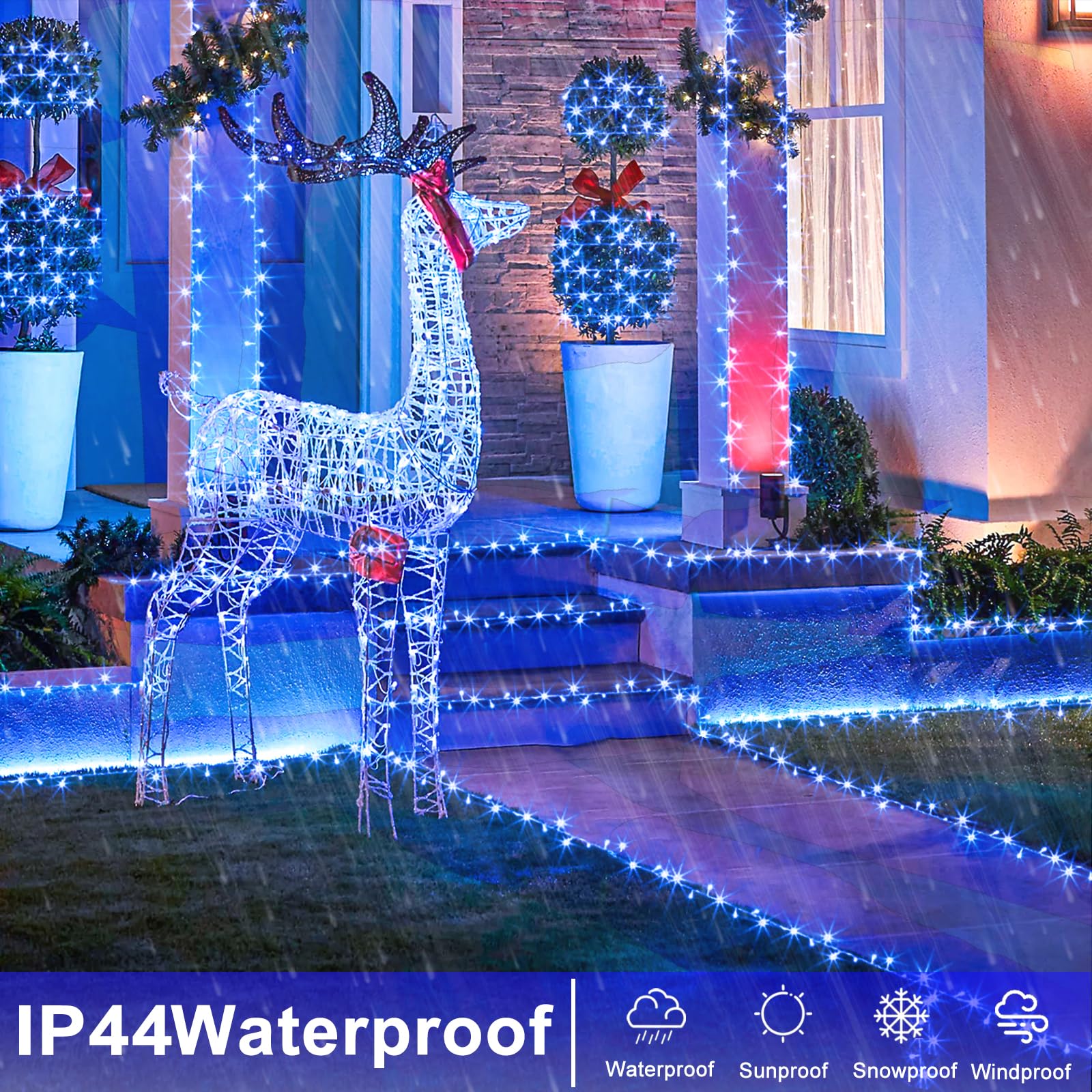 800 Led Blue Christmas Lights Outdoor 262Ft Clear Wire Blue String Lights 8 Modes Clear Wire  Plug In Waterproof Twinkle Fairy String Light For Indoor Christmas Tree Bedroom Decorations