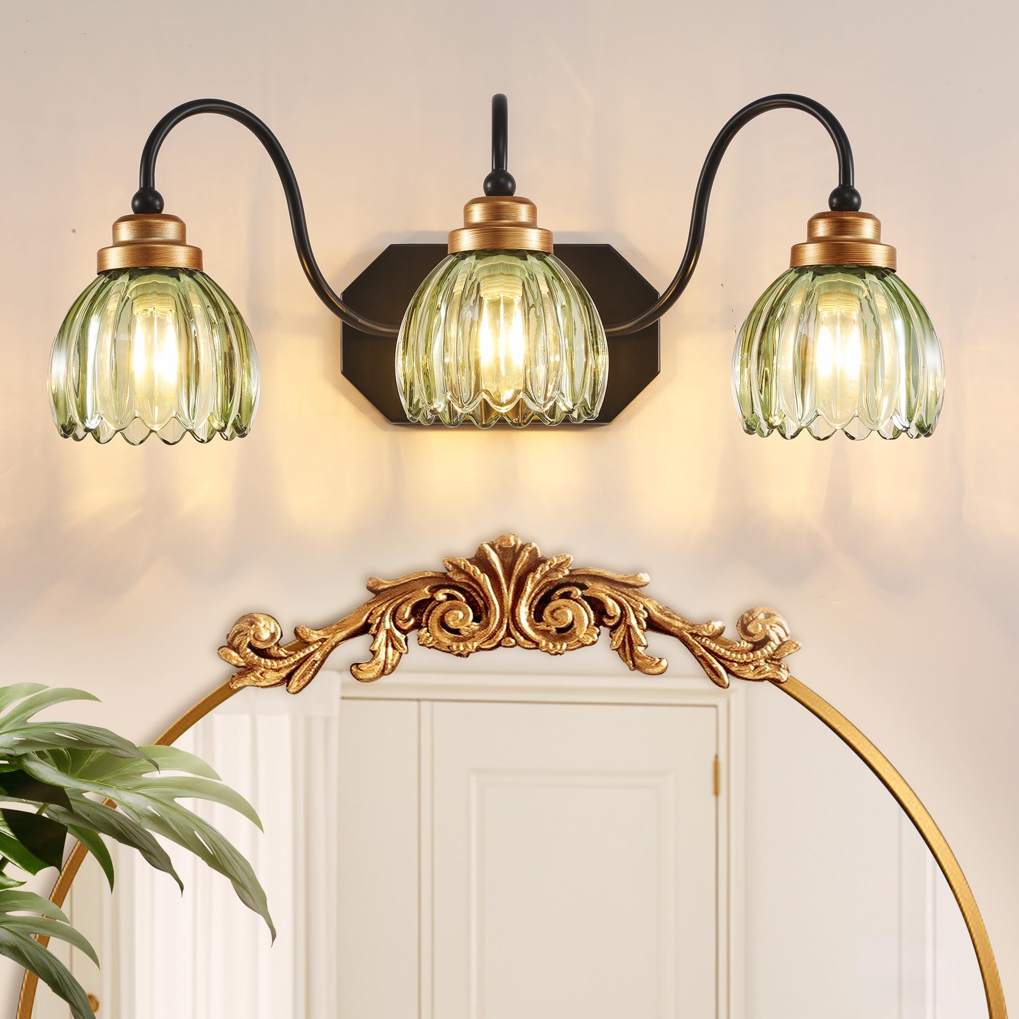 CmnVmn Vintage Bathroom Vanity Light, Bathroom Lighting Fixtures Over Mirror, Mid Century Style Farmhouse Light Fixtures with Gr