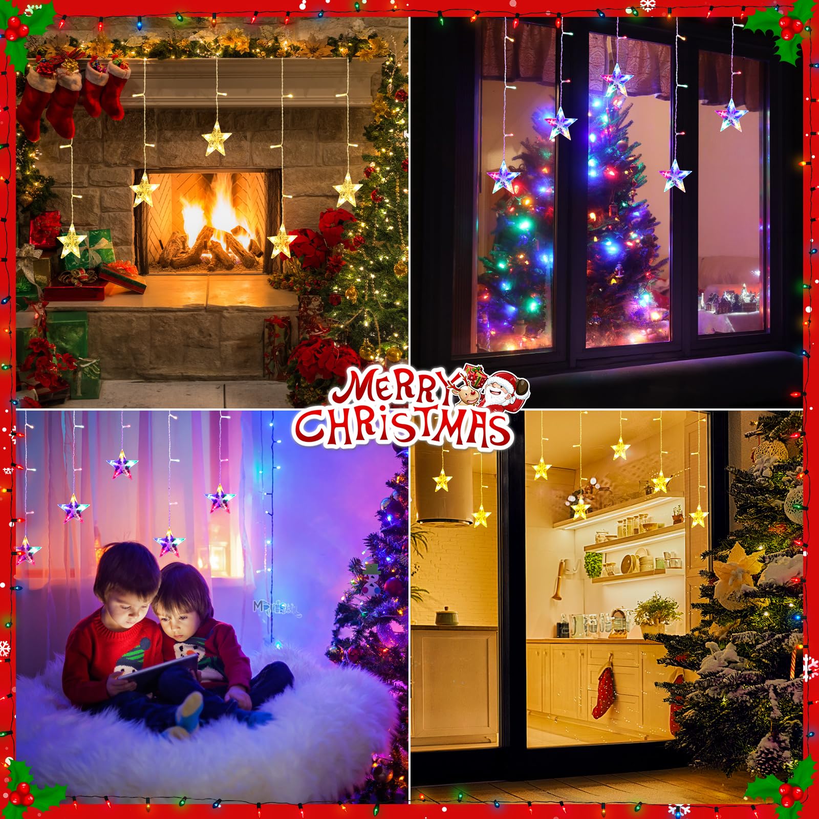 Elktry Star Christmas Decoration - 36 LED Indoor Waterproof String Lights, Warm White & Multicolor, Battery Operated, Timer, Model NS-BO-3-FT-36-IP44