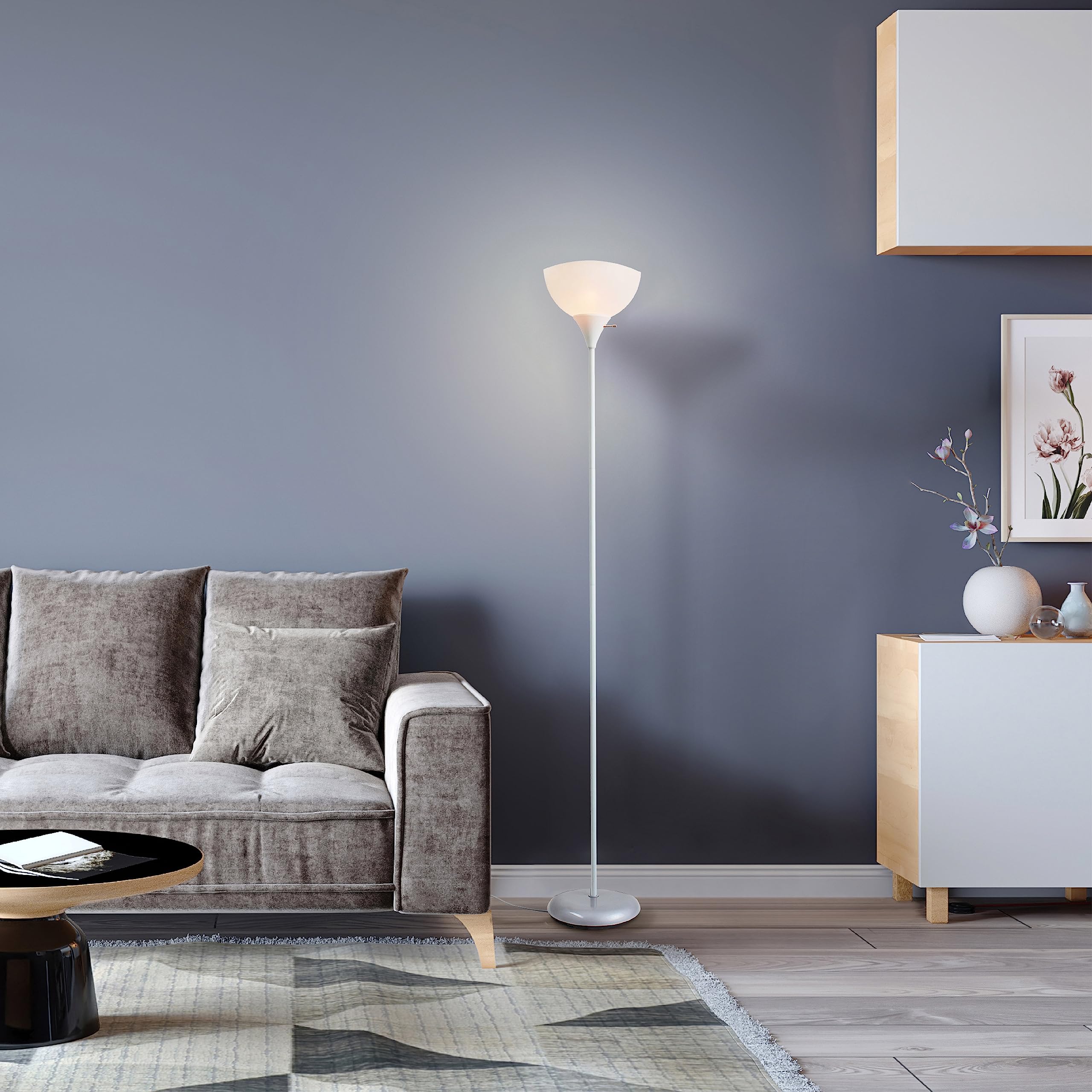 Newhouse Lighting Joey 71-Inch White Torchiere Floor Lamp - Durable Plastic For Home & Office, Model Nhfl-Jo-Wh