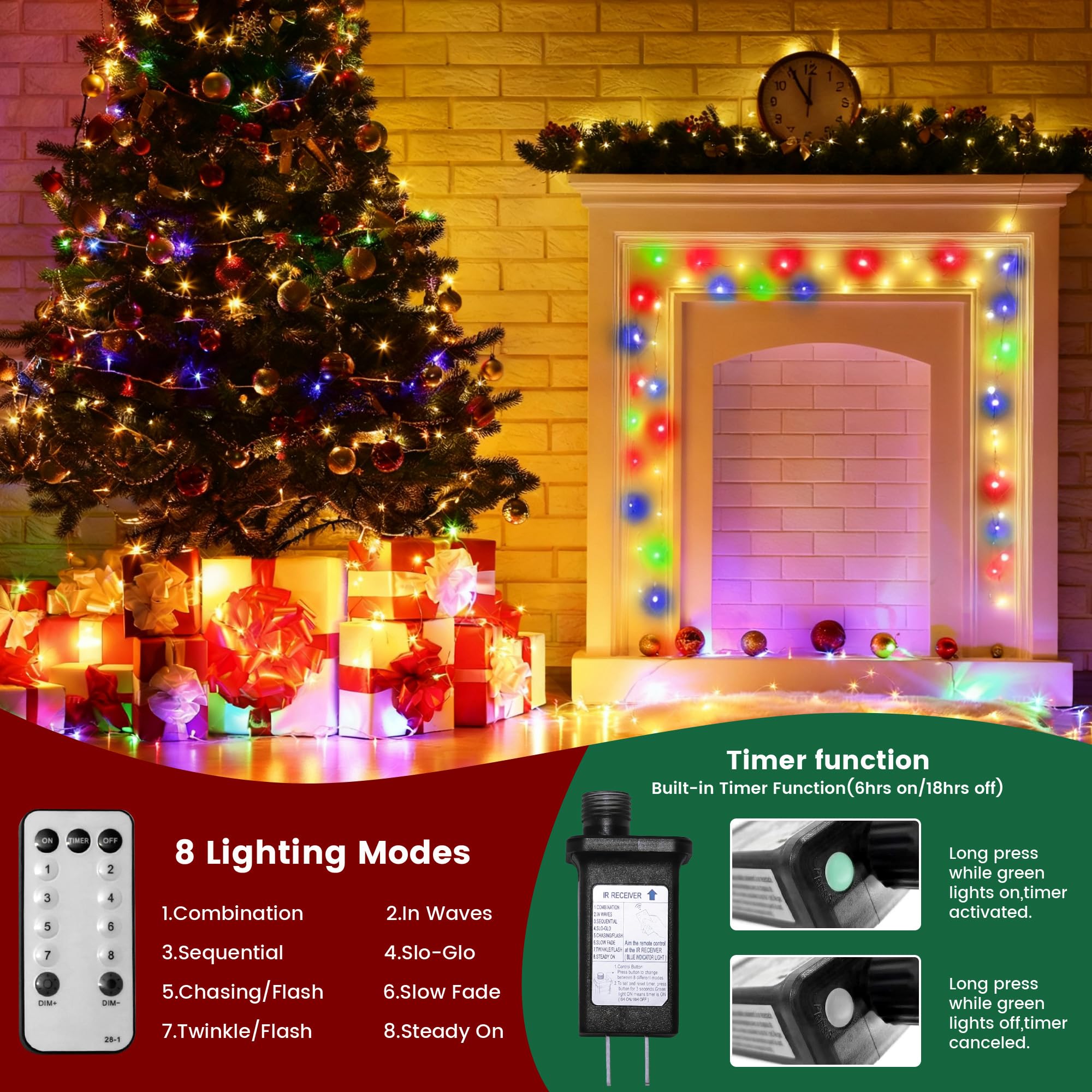 Banbanjo Christmas String Lights Indoor Outdoor Clear Wire  200 Led 66Ft Multicolor Christmas Lights Outdoor For Bedroom 8 Mode  Twinkle Fairy Light Plug In For Home Wedding Tree Yard Patio Decoration