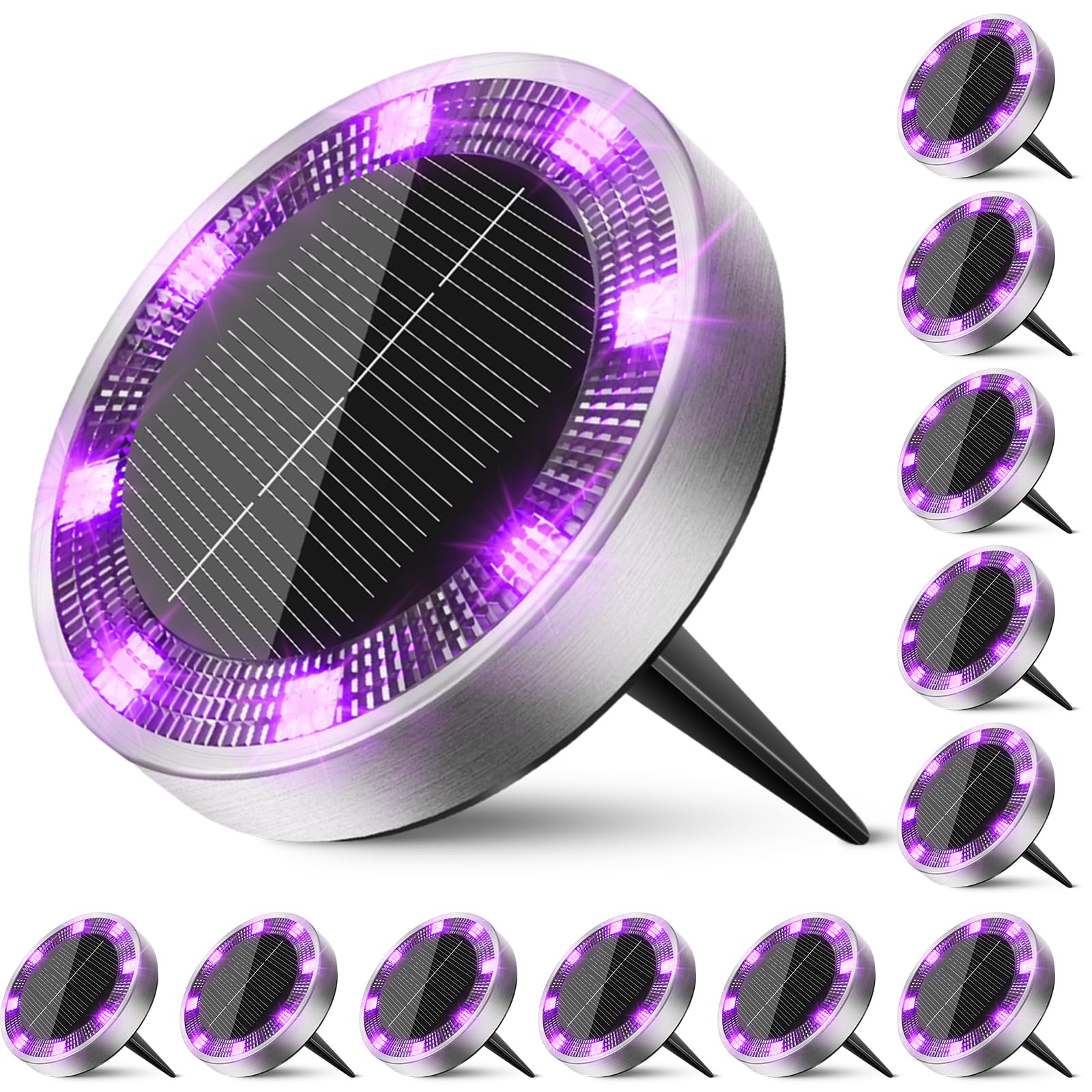 Peasur Solar Ground Lights Outdoor  12 Pack Flat Solar Powered Disc Lights  Ip68 Waterproof  Anti-Rust  Landscape Lighting For Pathway Garden Yard Lawn Walkway Landscape Driveway  Purple