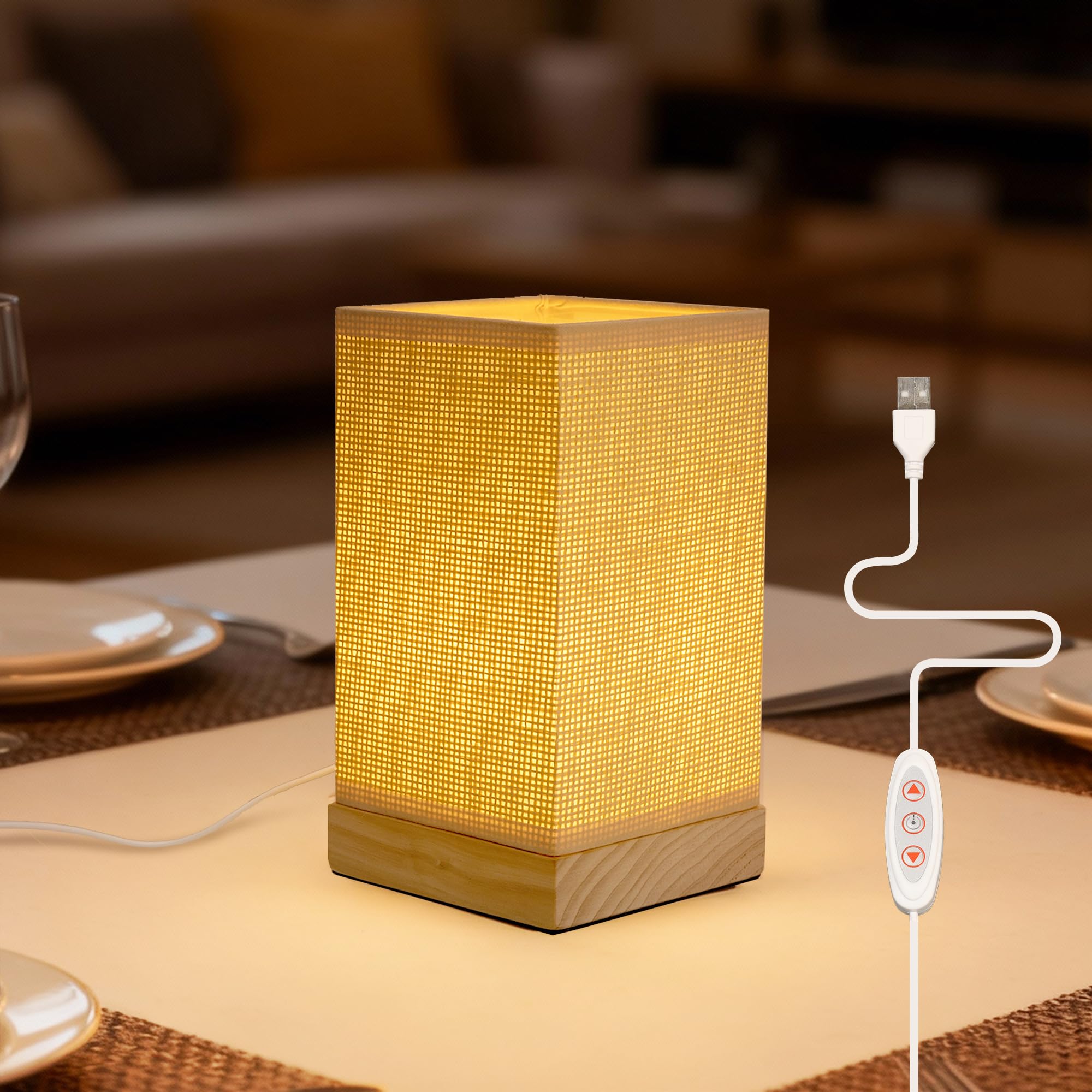LUSHARBOR Boho Bedside Table Lamp, Decorative Dimmable Rattan Lamp Battery Operated, Small Nightstand Boho Lamp Accent Vintage T