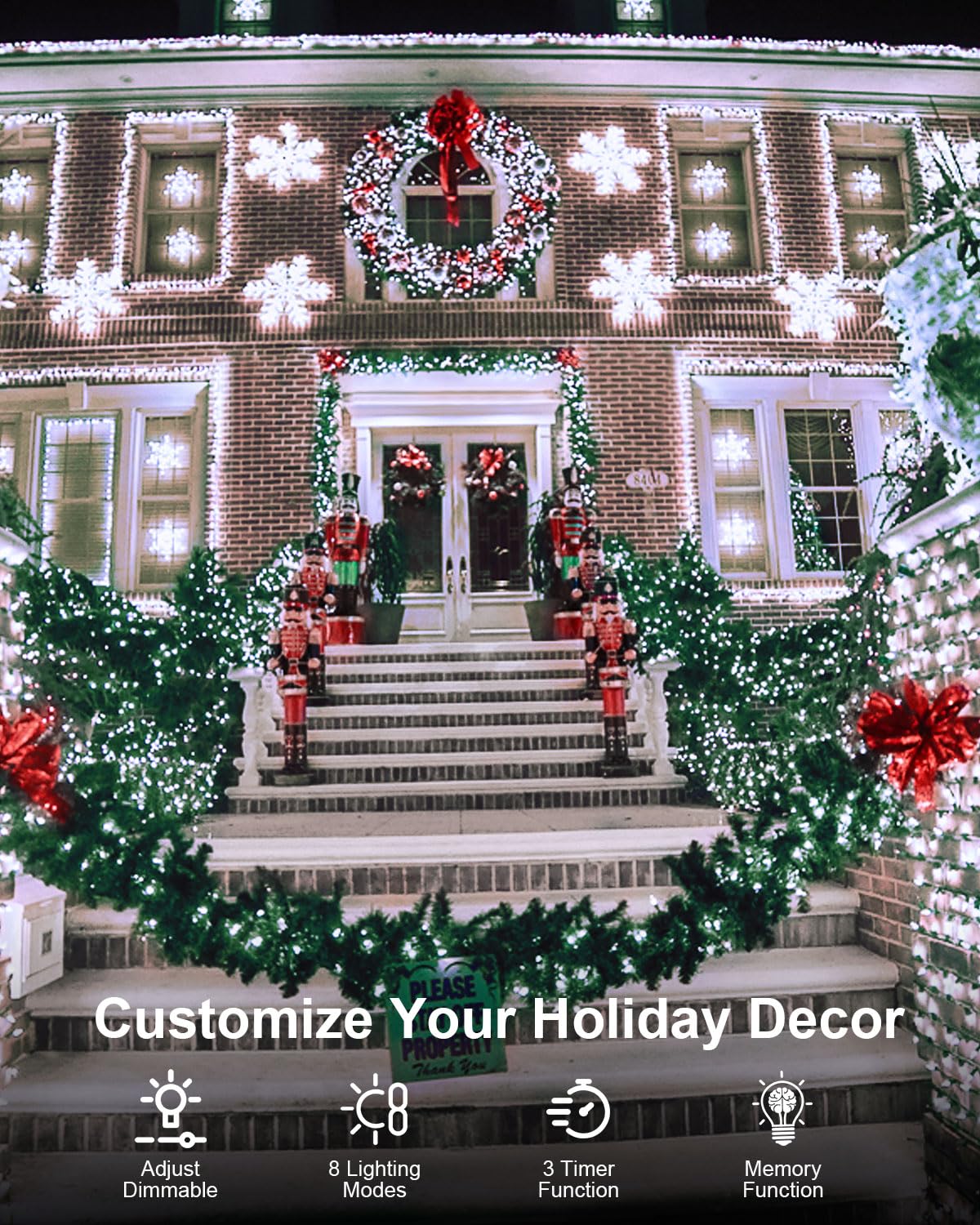 JIXXULVU LED Christmas Lights, 552FT 1400 Lights, Waterproof, Timer, 8 Modes, Cool White, Model 300L