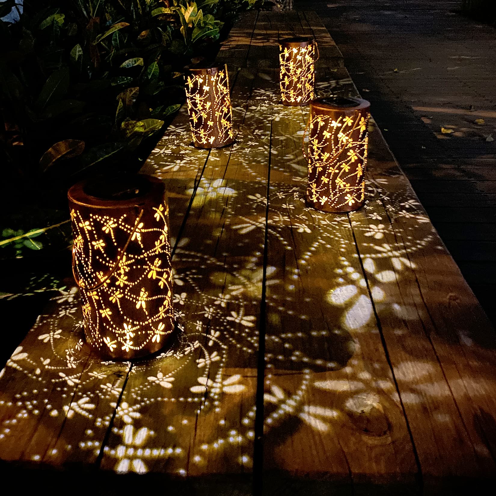 DIBIEECN Solar Lantern - Waterproof LED Dragonfly Design, Purple Bronze, Model RC-DL1003, Perfect for Garden, Patio, and Pathway Decor