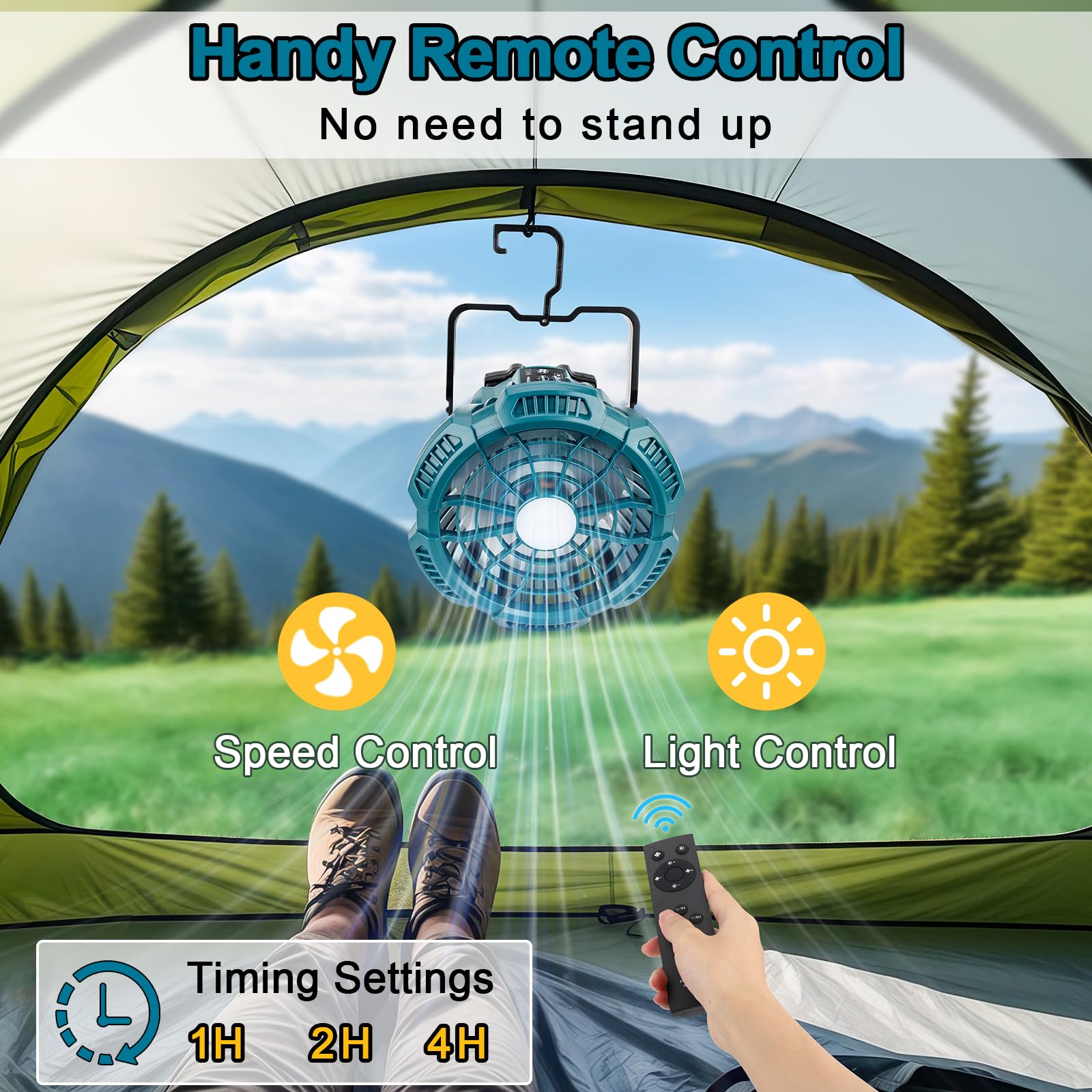 GRVODFRTA Portable Camping Fan with LED Lantern for Makita 18V Battery Operated Tent Ceiling Fan with Remote Control, Small Outd
