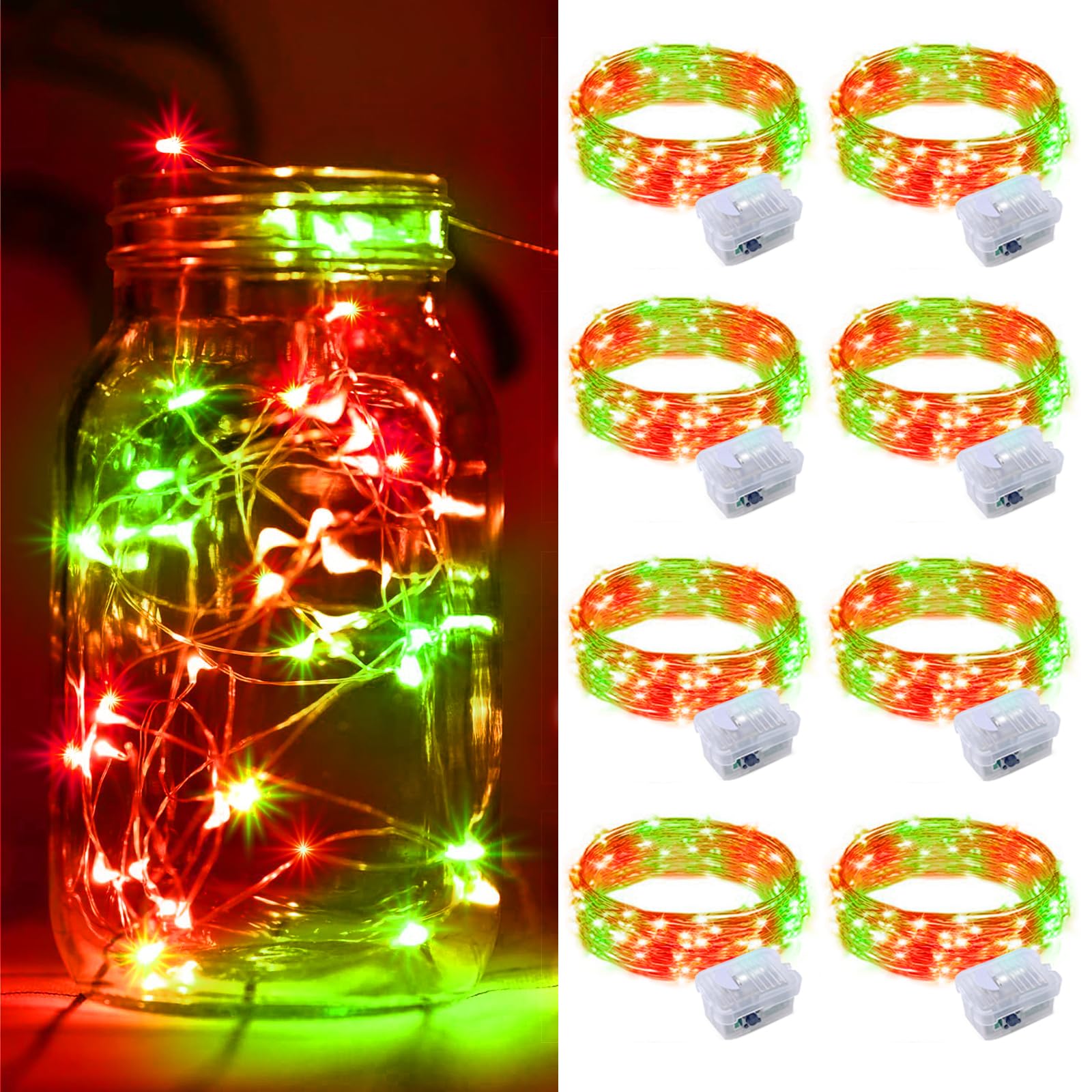 Zgwj 8 Pack Christmas Fairy Lights Battery Operated  7Ft 20Led Mini Fairy String Lights Silver Wire 3 Modes Waterproof For Christmas Tree Diy  Parties  Bedroom Decorations Red&Green