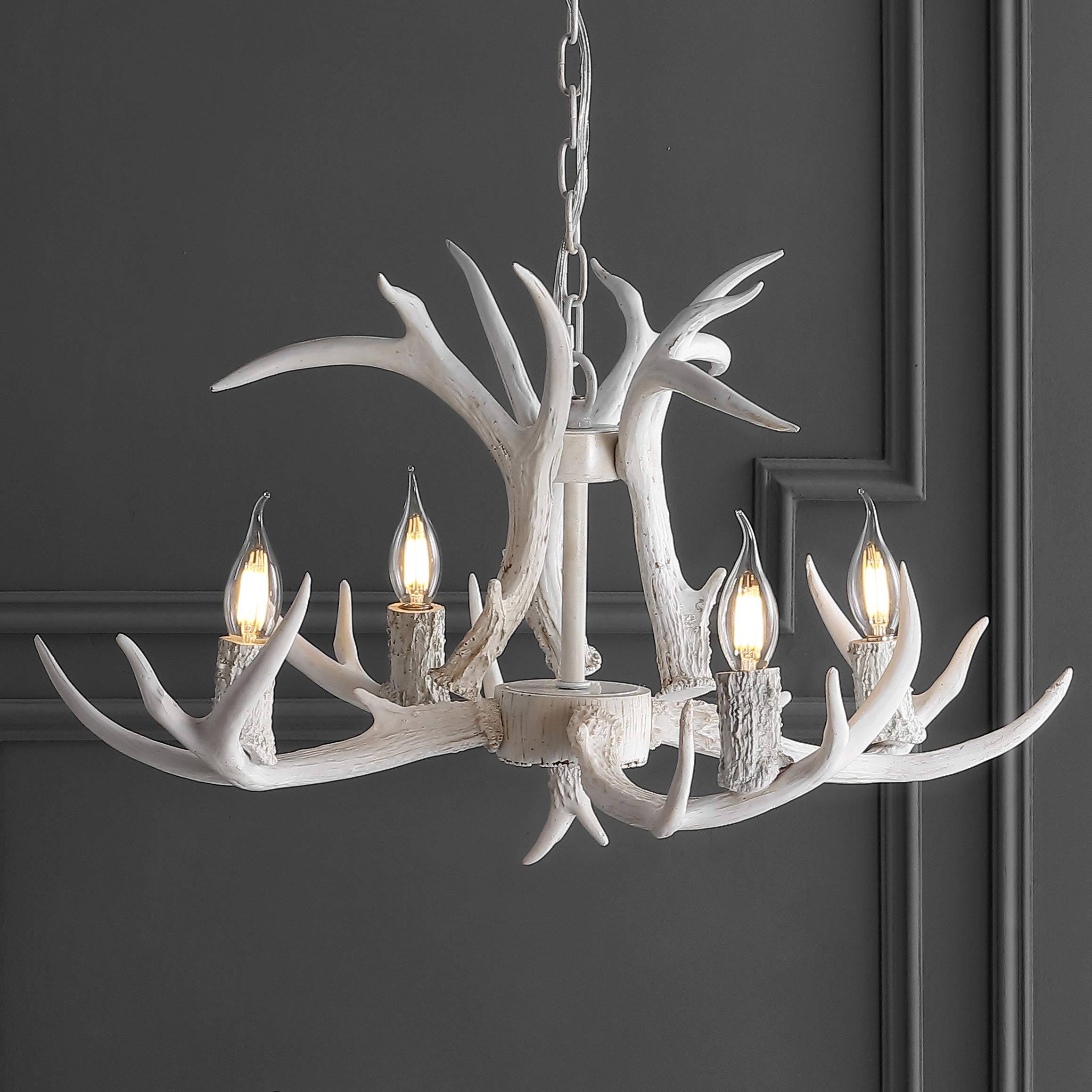 Jonathan Y Jyl6301B Eldora 26'' Adjustable Resin Antler 4-Light Led Chandelier, Glam, Rustic,Cottage,Transitional, Dimmable Dini