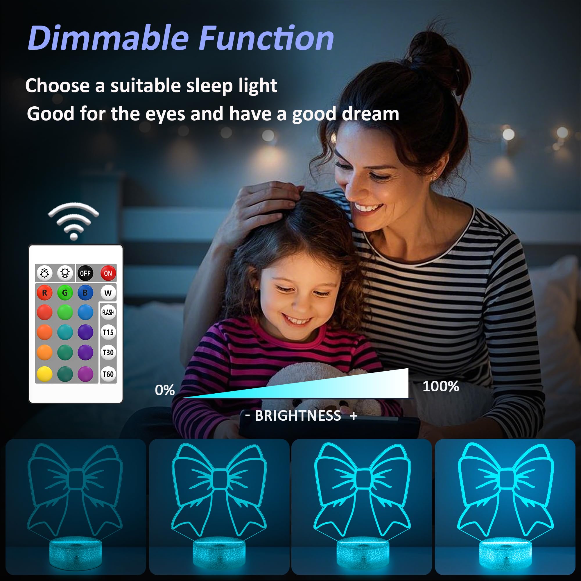 OkiyiD Cheerleader Gifts for Girl, Cheer Bows Night Light 3D Illusion Lamp with 16 Colors Changing Remote Control, Cheerleading