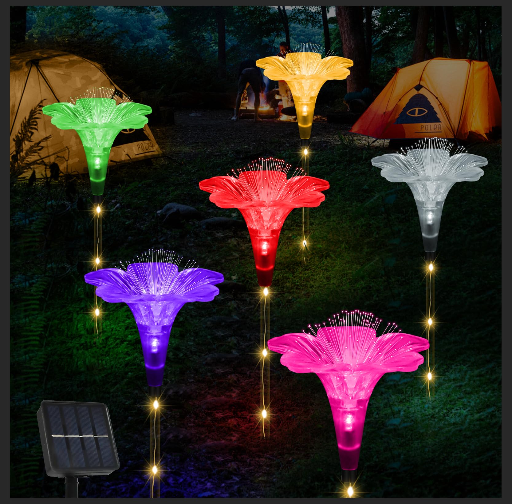 Behiller Solar Garden Lights Set Of 6 Multicolor Lily Waterproof Outdoor Decorations