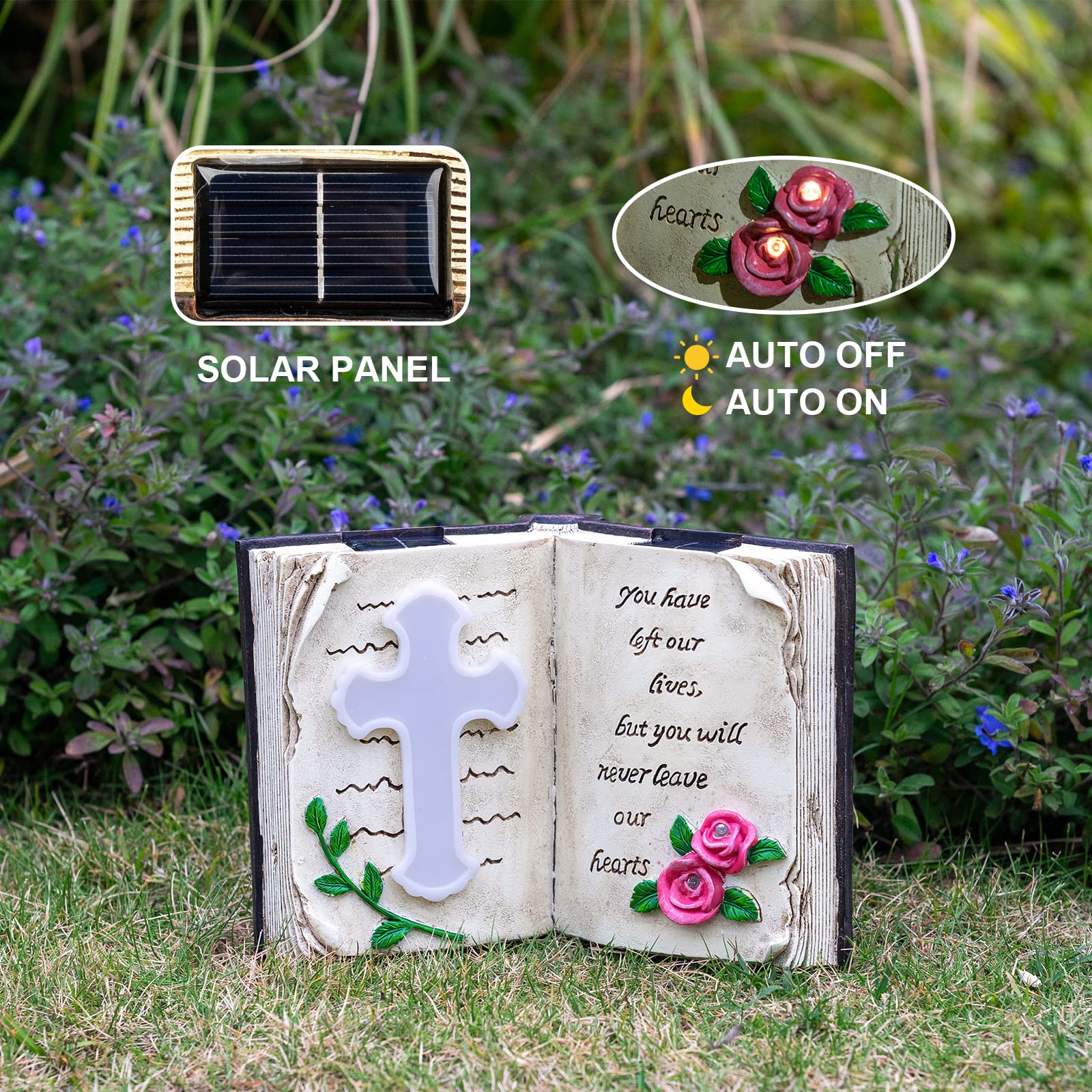 Candieslife Outdoor Solar Bible Cross Garden Stakes Lights, Waterproof Memorial Grave Decorations Gifts For Cemetery Outdoors La