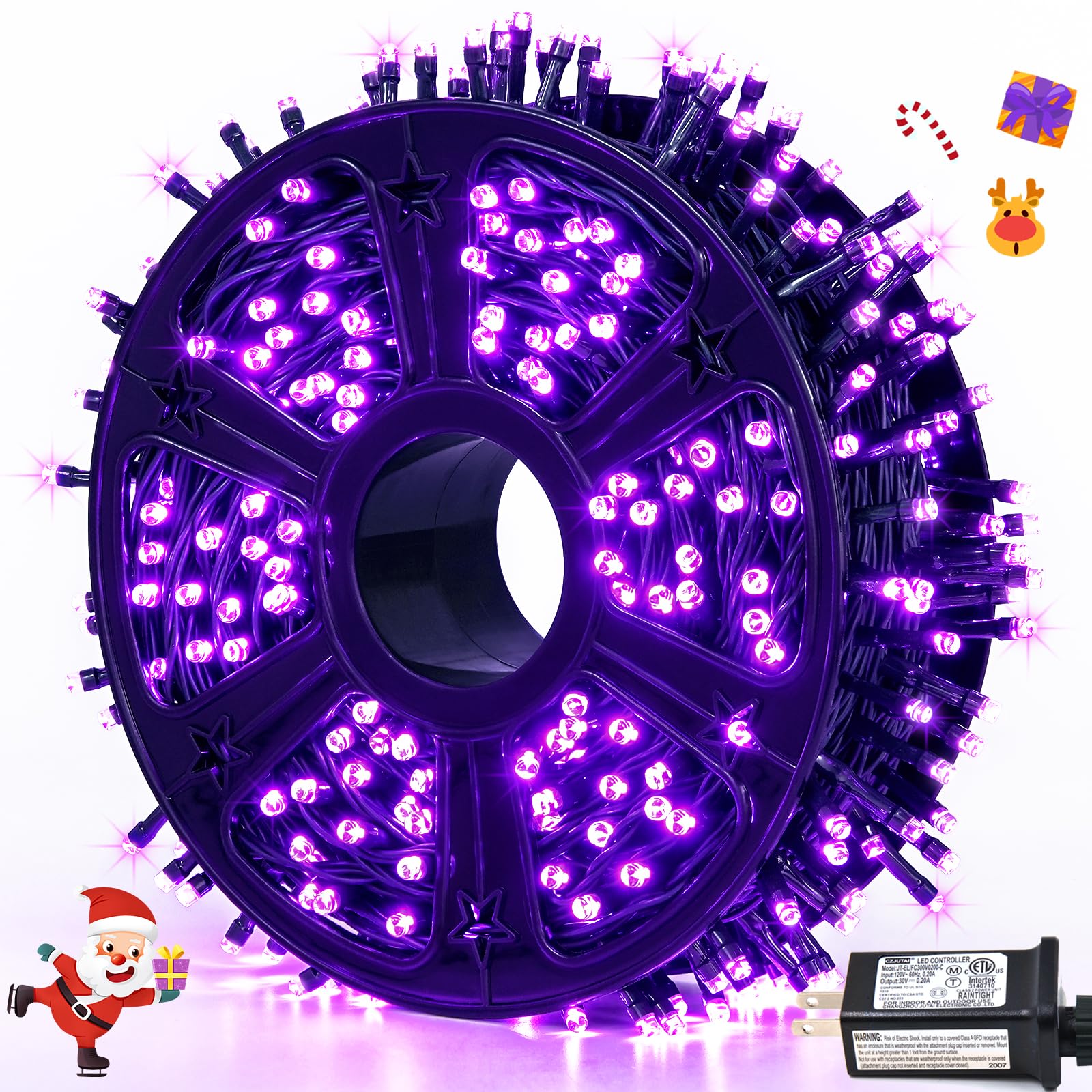 JMEXSUSS 500 LED Purple Halloween String Lights, 173ft, 8 Modes, Waterproof, Green Wire, Model EXS-S-0500