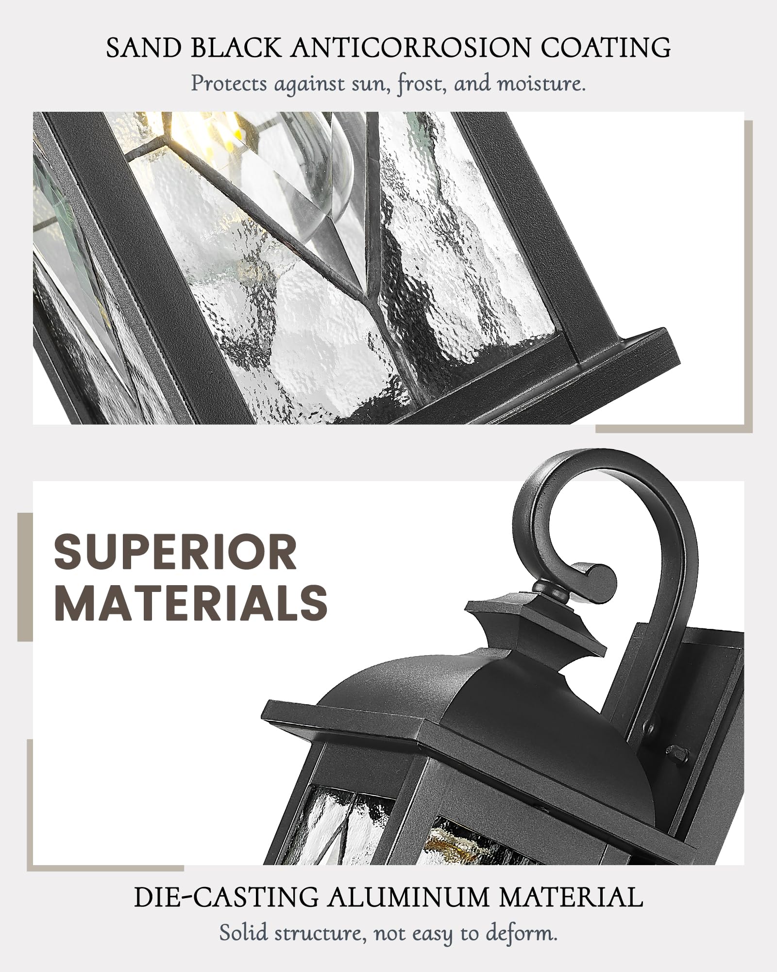 Femila Outdoor Wall Light Fixture,1-Light Exterior Waterproof Wall Sconce, Front Porch Lights, Matte Black Finish With Water Rip