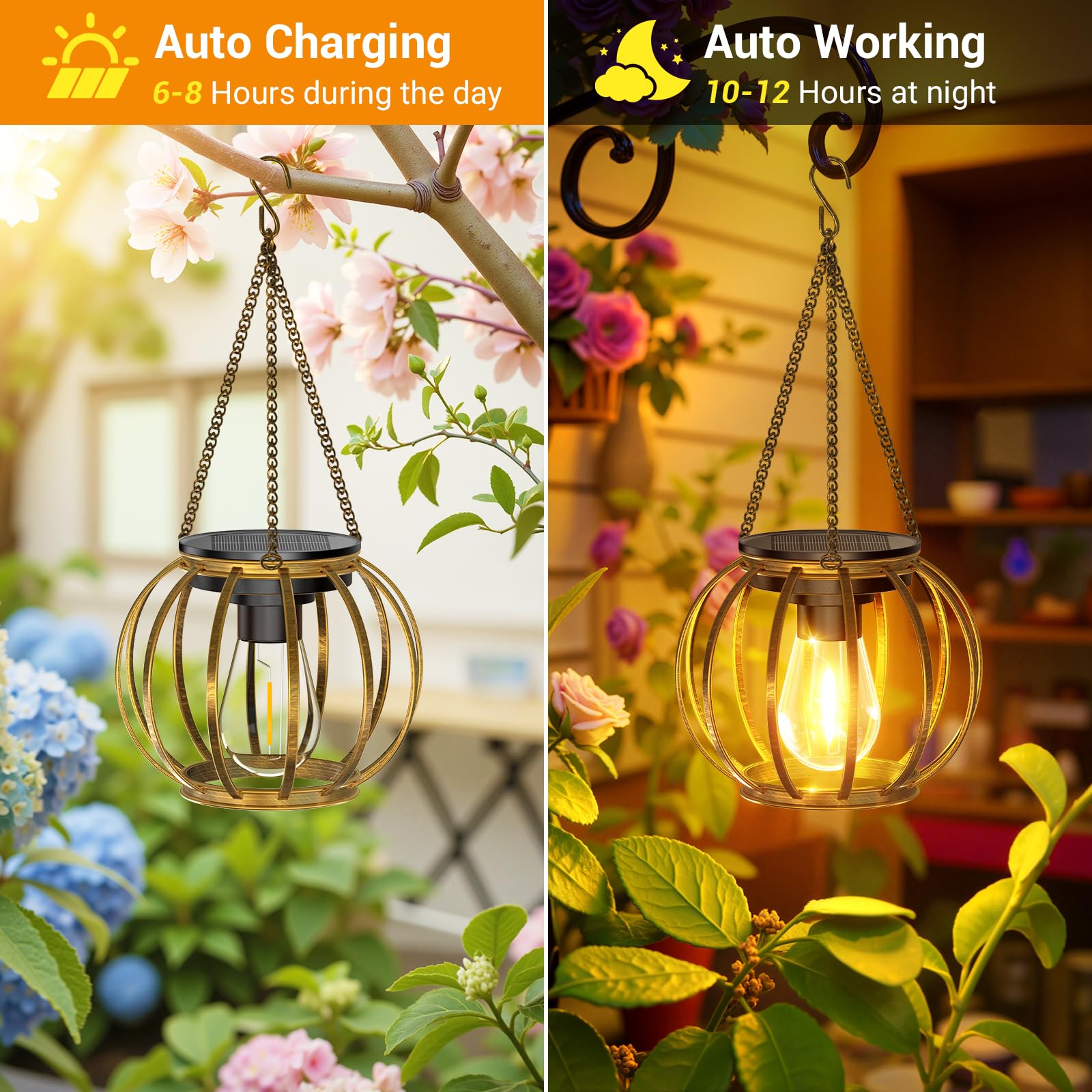 KOOPER Solar Lanterns Outdoor, Waterproof Bronze Metal, 2 Pack, Auto On/Off for Yard Patio Garden Decor, Model TLL005