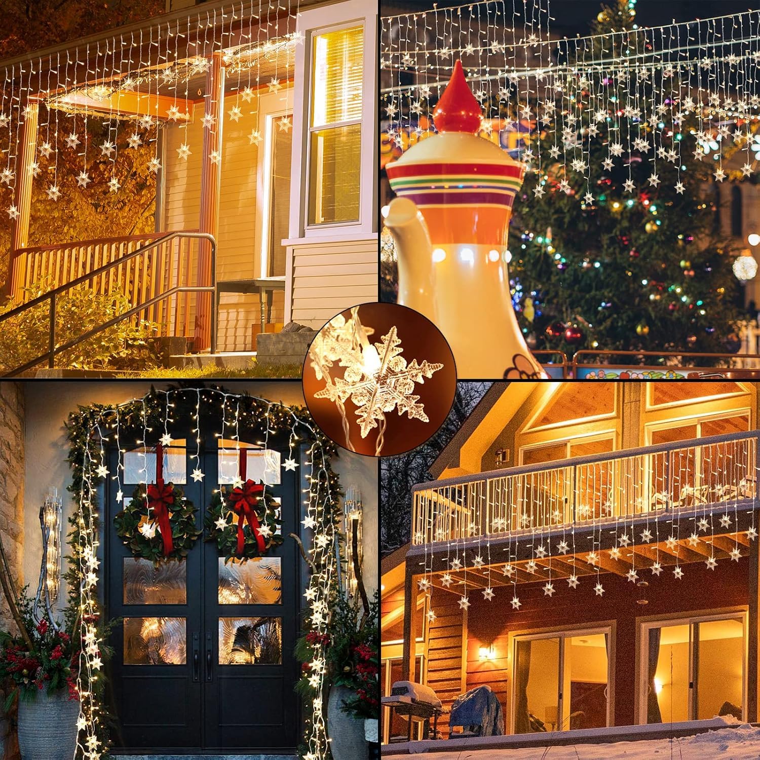 YMing Snowflake Icicle Lights 40ft, 360 LED Multi-Color & Warm White, Waterproof with Remote Control, Model YG-CL02M100L02