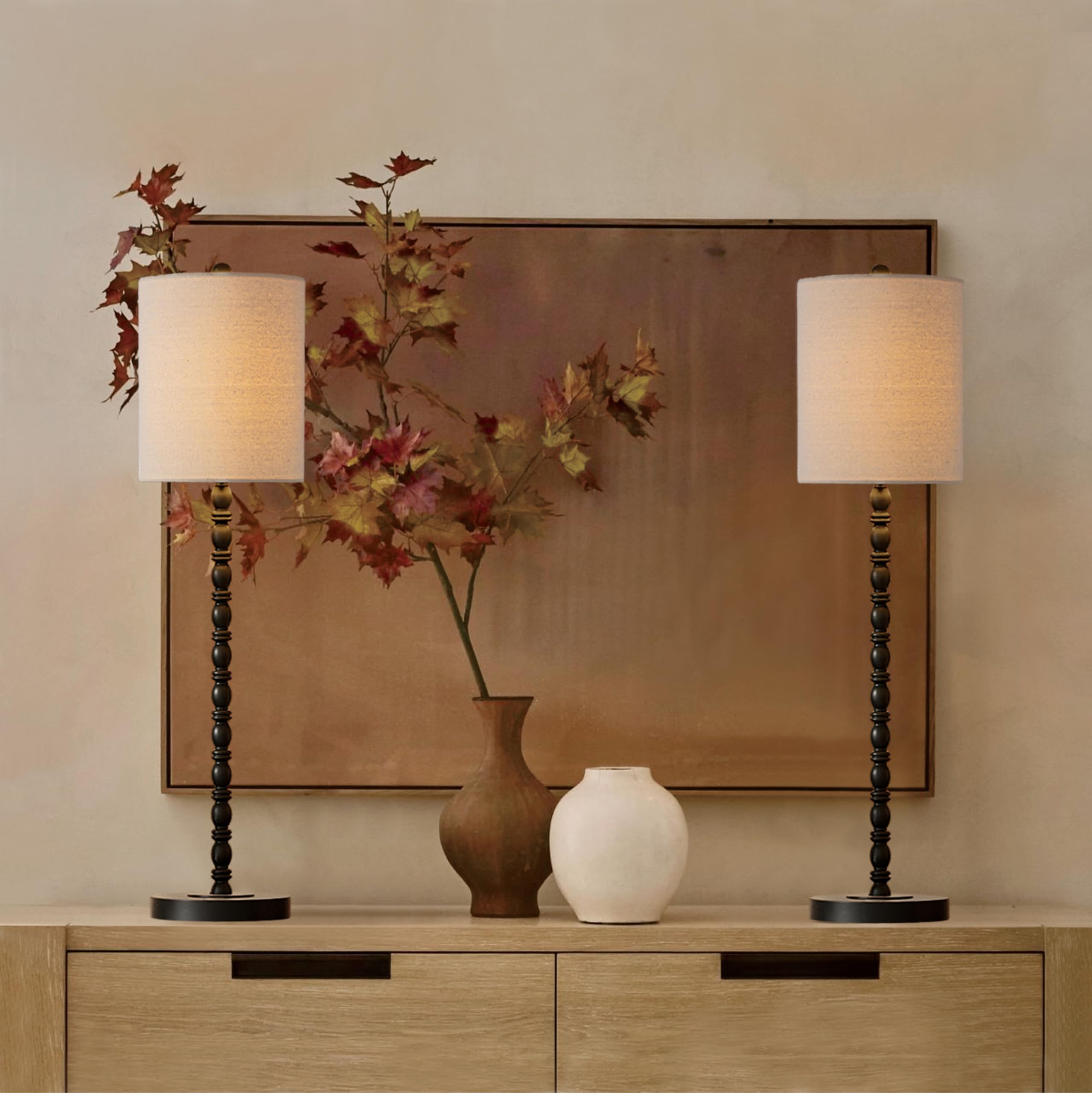 Lampworks Set of 2 Buffet Lamps, 30" Tall Matte Black Table Lamps for Living Room, Rustic Farmhouse Design, Model TLS1062