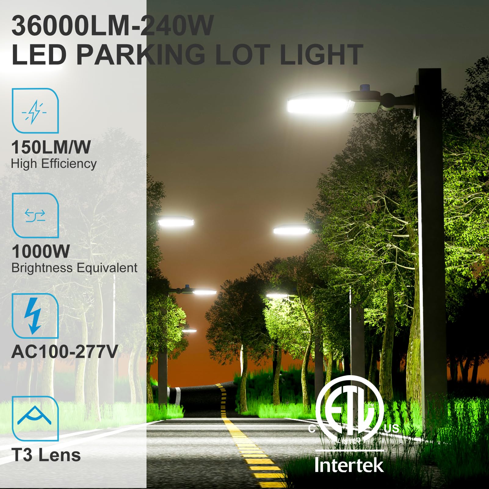 Lightdot 240W Led Parking Lot Lights, 36000Lm, Ip65, 2-Pack, Arm Mount With Photocell