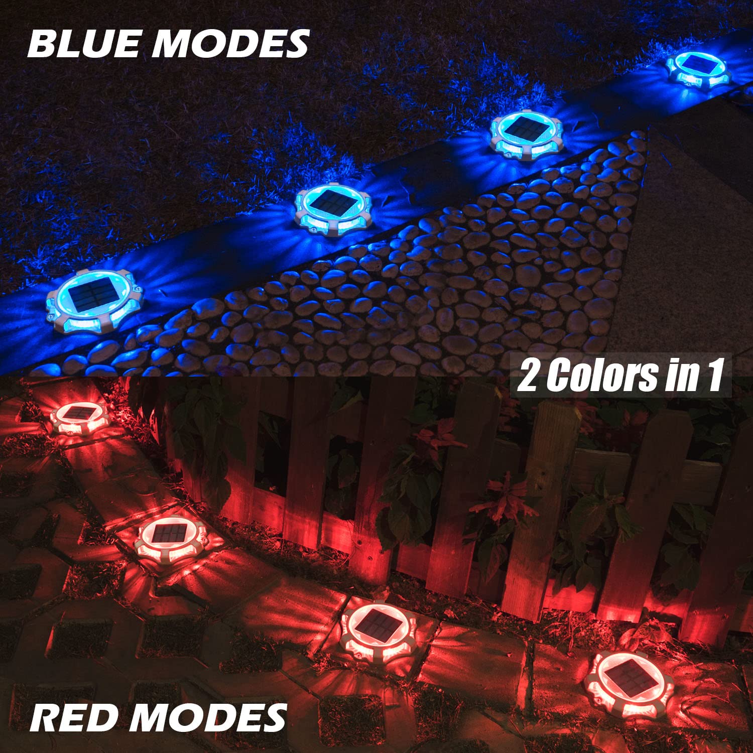 SIEDiNLAR Solar Deck Lights LED Driveway Markers 4 Pack Waterproof Blue/Red Model SD0312G-BR