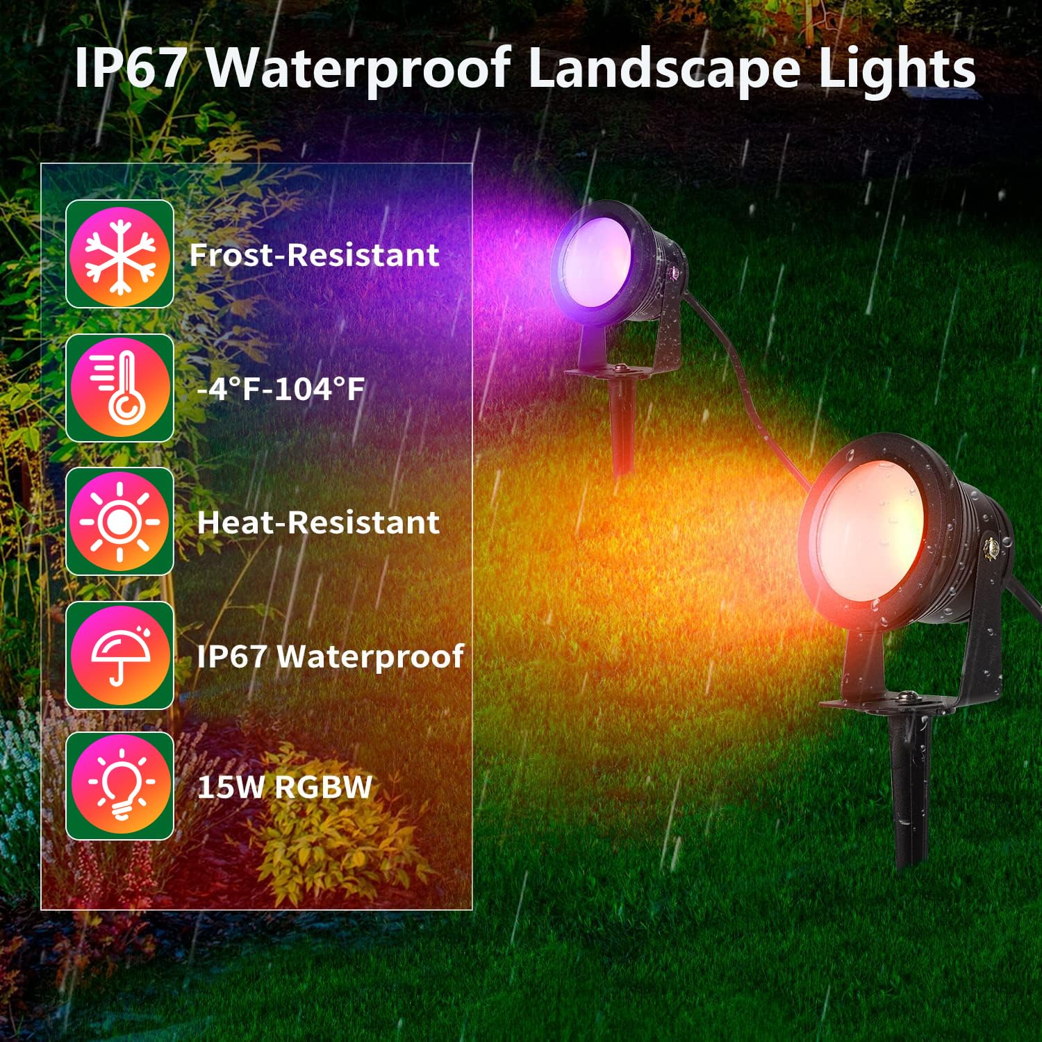 RICHSING Halloween Outdoor Spotlights, 15W Color Changing RGBW, Waterproof Landscape Lights, 2-Pack