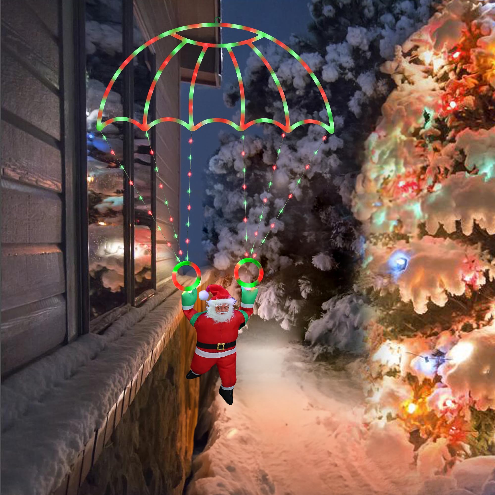 Christmas Decorations Lights Outdoor, 2.8Ft Led Christmas Parachute Lights With Santa Claus, 8 Modes & Timer Battery Operated Ha