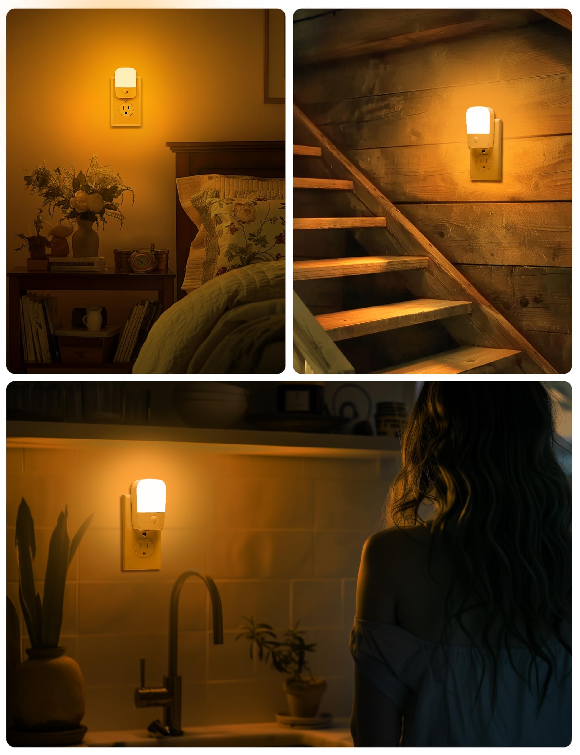 Generic Amber Night Lights, 2-Pack LED Wall Plug, Dusk to Dawn Sensor, Brightness Adjustable, Ideal for Nursery, Kids Room, Bathroom