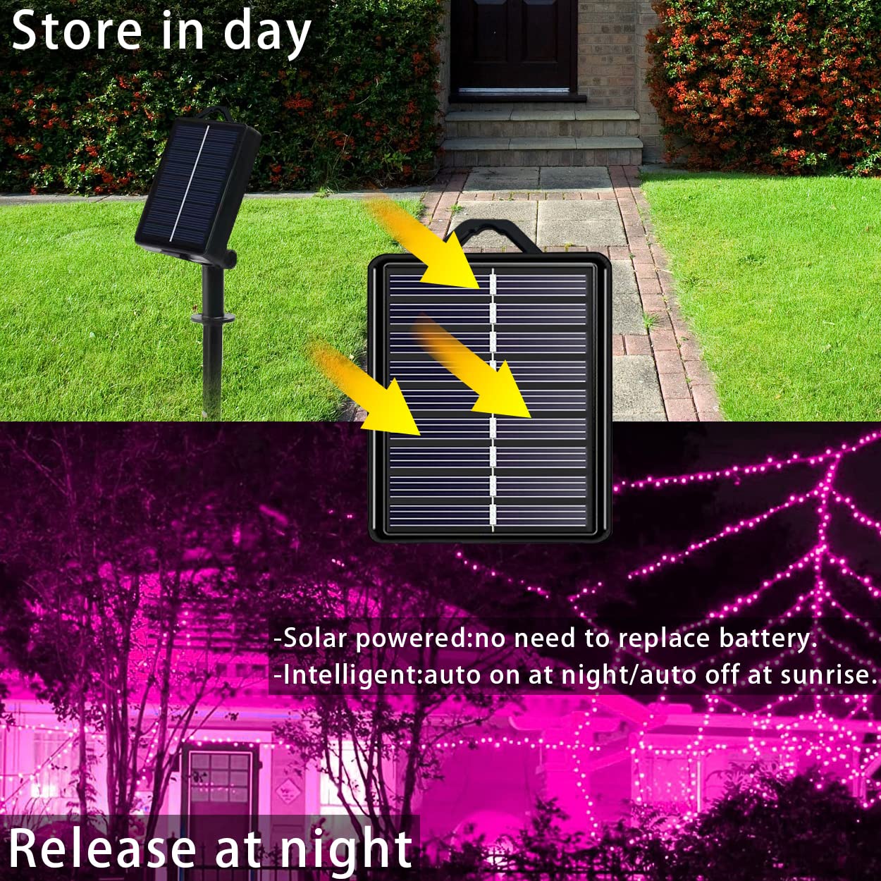 YAOZHOU Solar Pink String Lights 144ft 400LED Fairy Lights, 8 Modes, IP44 Waterproof for Outdoor Garden Wedding Party Decor