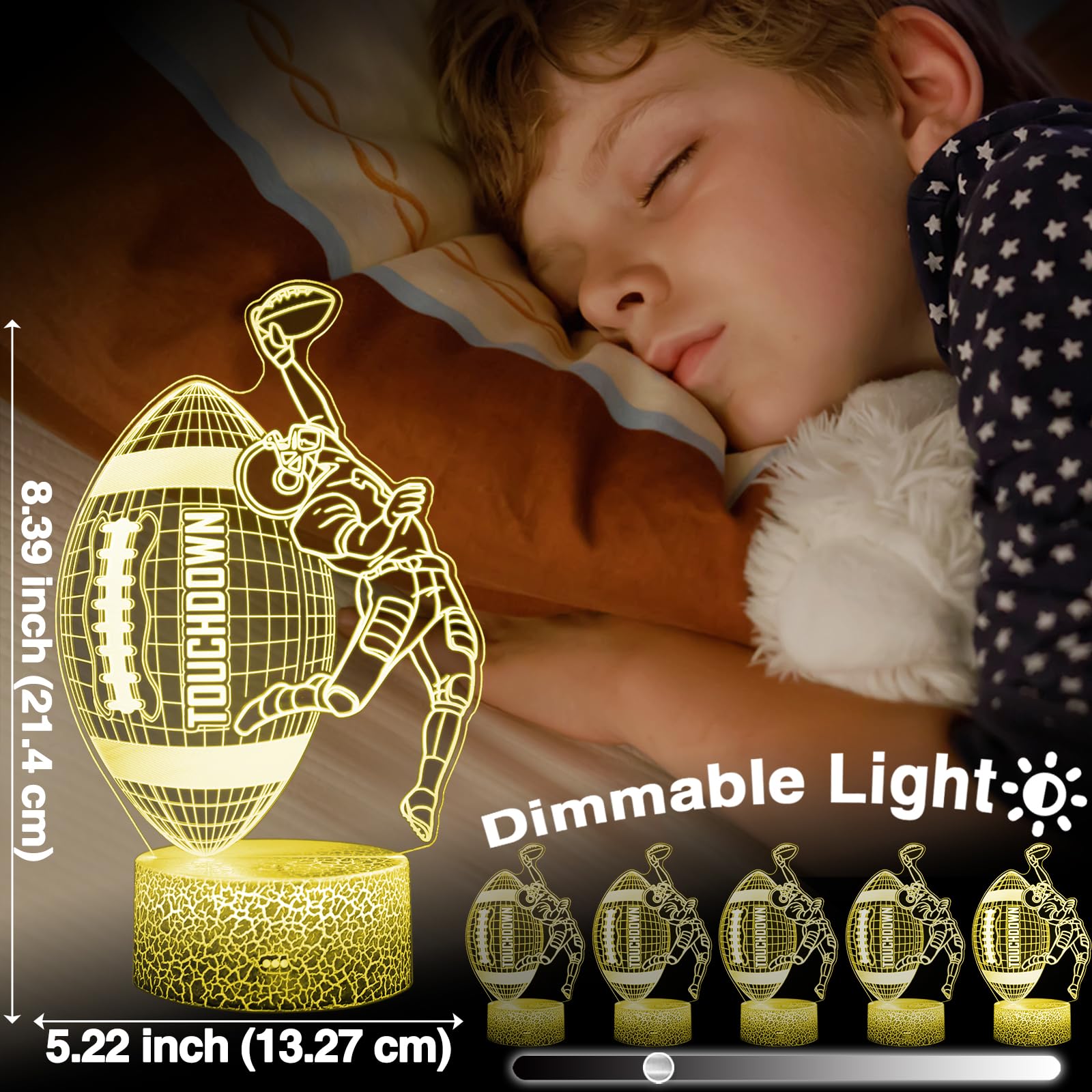 DAHEYMA American Football Lamp, 16 Colors Touchdown Night Light - Remote Control, Timer Tpye-C Dimmable, LED 3D Light Illusion,