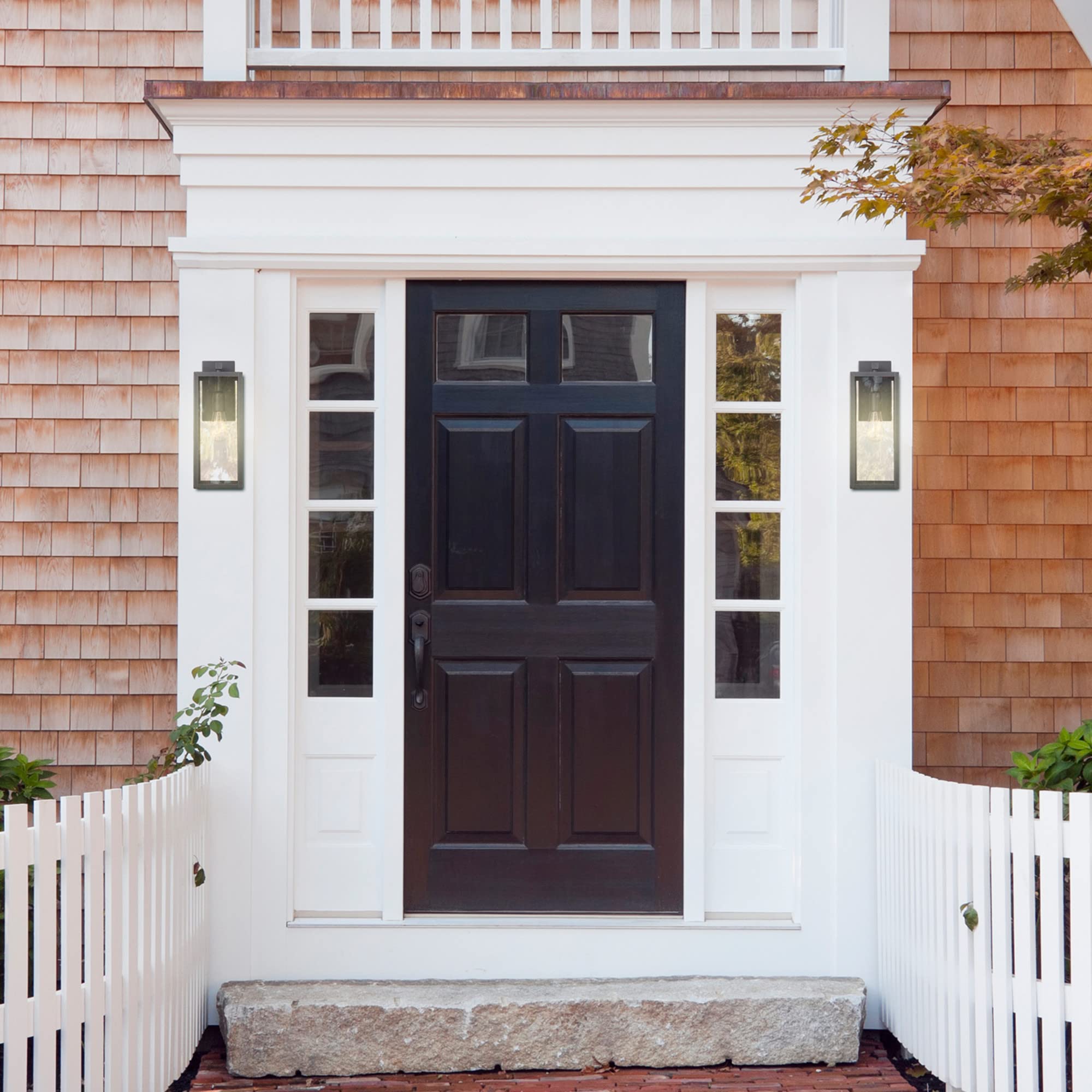 Globe Electric 44837 1-Light Outdoor Indoor Wall Sconce, Brushed Dark Bronze, Clear Glass Shade, Back Porch Lights, Front Patio,