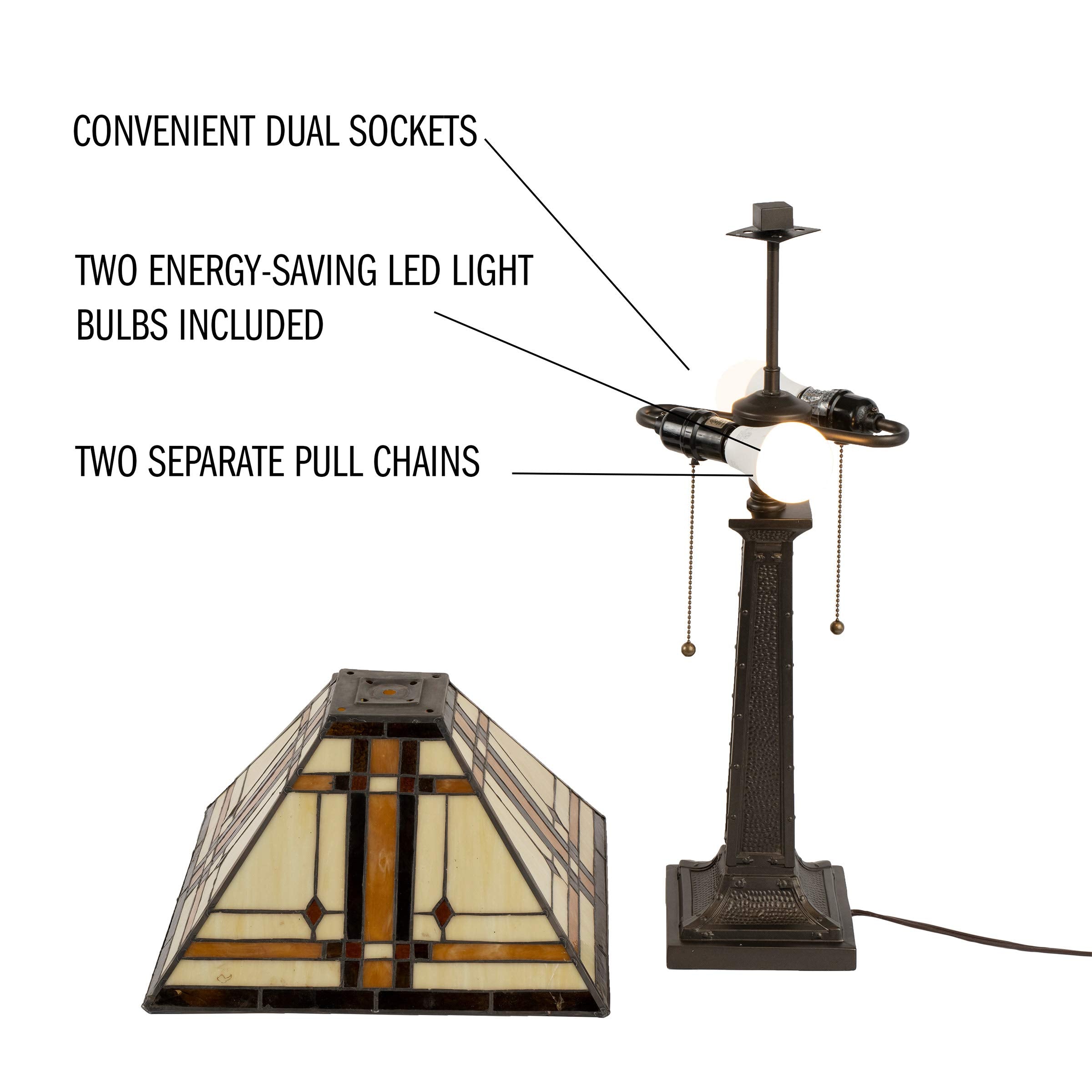 Lavish Home Tiffany-Style Table Lamp, Stained Glass, 24in Size, Multicolor, Model 105568CCC, 2 LED Bulbs Included