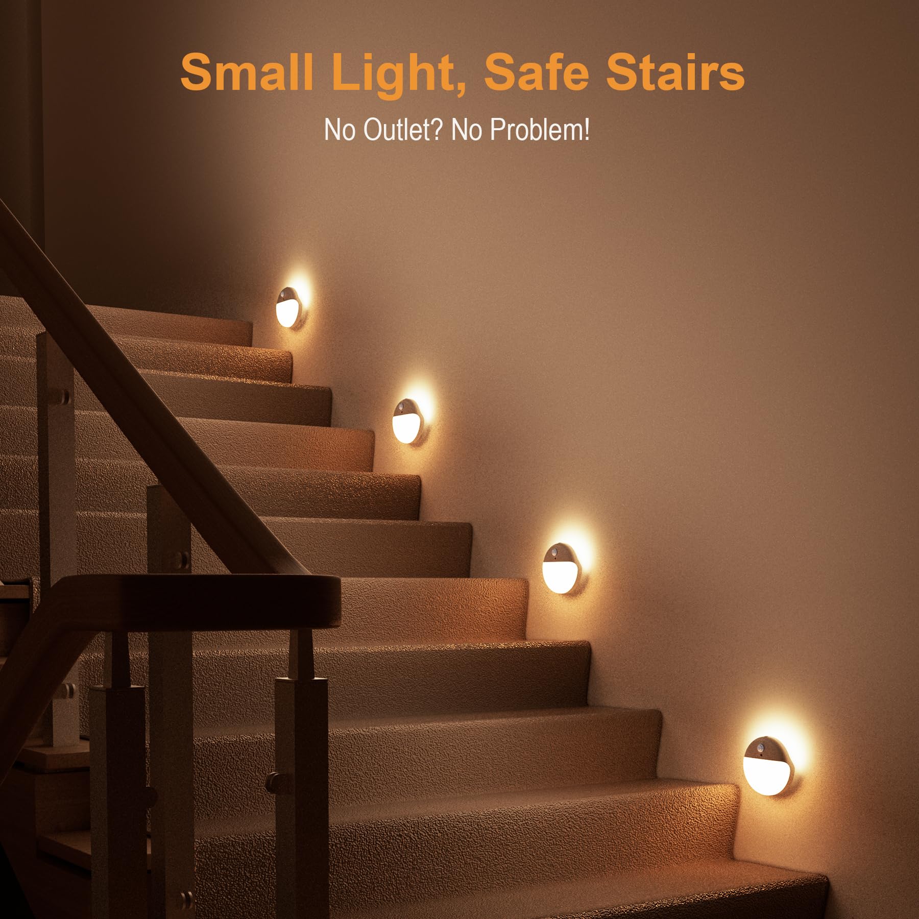 Yunlex 2 Pack Stair Lights Indoor, Stick On Lights, Motion Sensor Night Light, 3 Modes, Dimmable, Portable Battery Night Light F