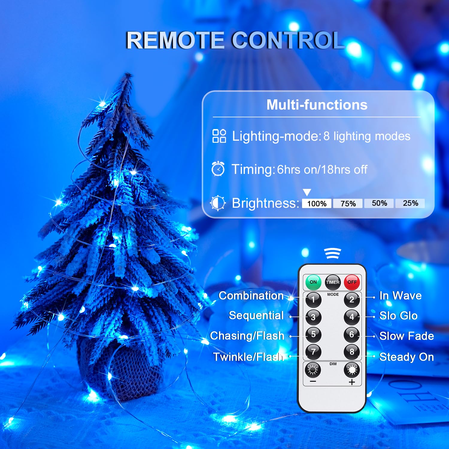 Jmexsuss 2 Pack Blue Fairy Lights, 200 Led 66Ft Waterproof String Lights With Remote Timer, Indoor Decor For Bedroom, Wedding, Party