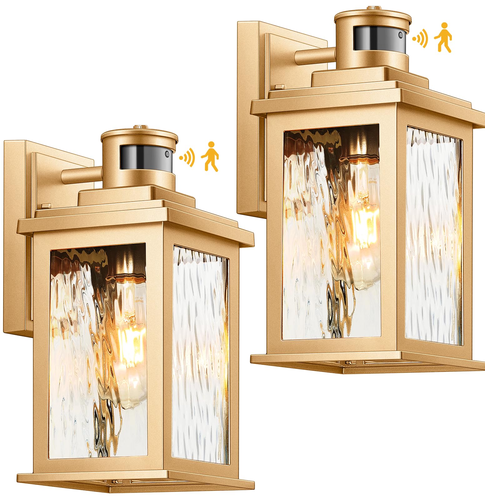 VIANIS 2 Pack Motion Sensor Outdoor Lights Lantern, Dusk to Dawn Exterior Lights for House, Gold Anti-Rust Porch Lights Sconce, 