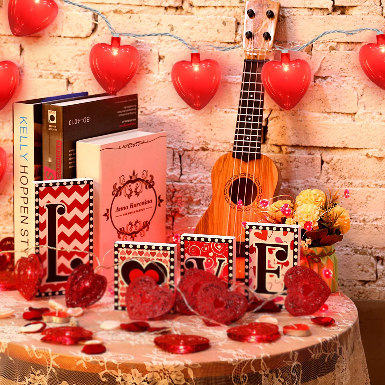 8.5Ft Valentine'S Day Heart String Lights, Valentine Decorations Fairy String Lights With 10 Red Heart Lights, Connectable Love Heart Lights For Valentine'S Day, Party, Wedding, Holiday Decorations