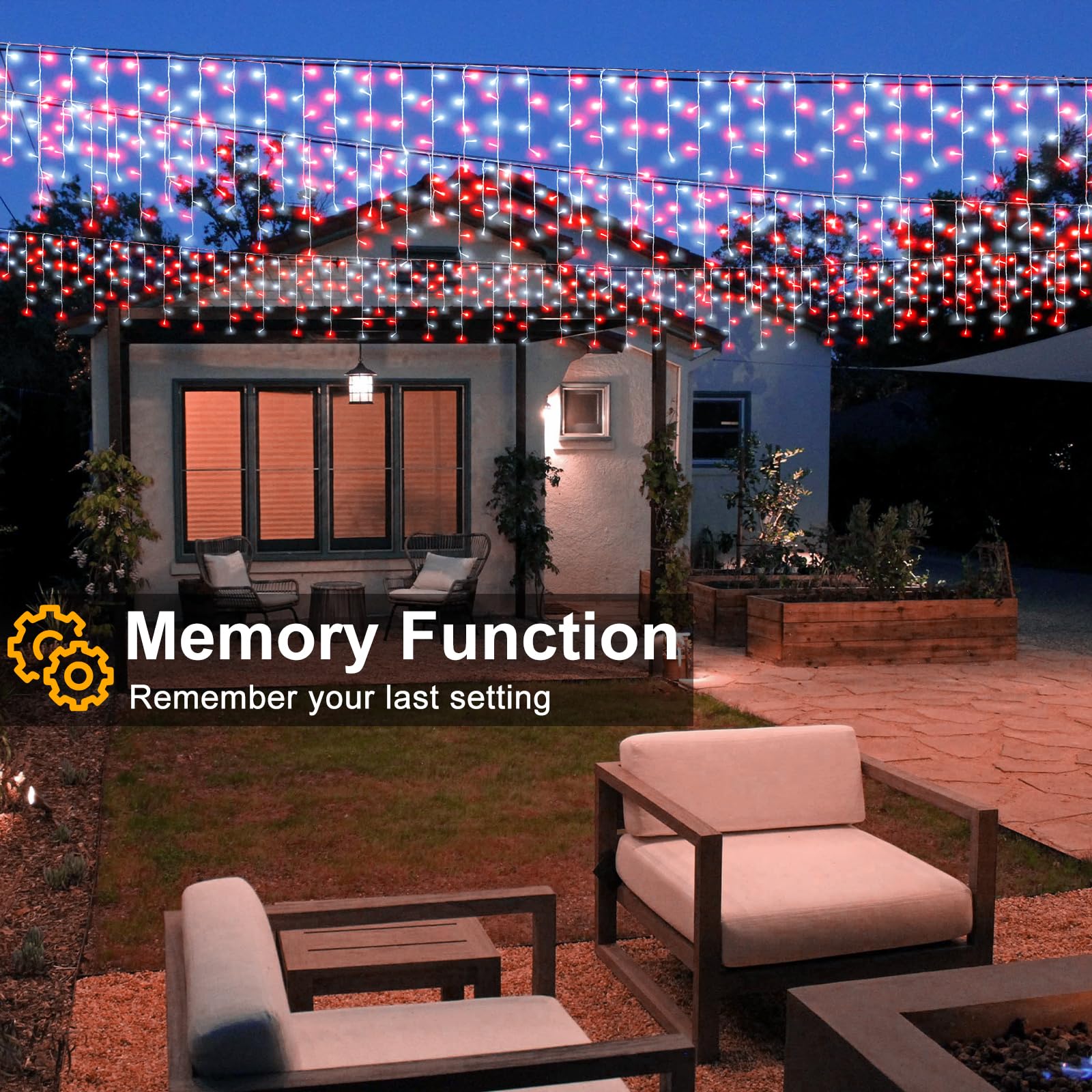 99Ft Red And White Christmas Lights  1216 Led Icicle Lights For Outside  Clear Wire Twinkle Light With 8 Modes Timer Waterproof For House Window Party Tree Holiday Patio Yard Home Decoration