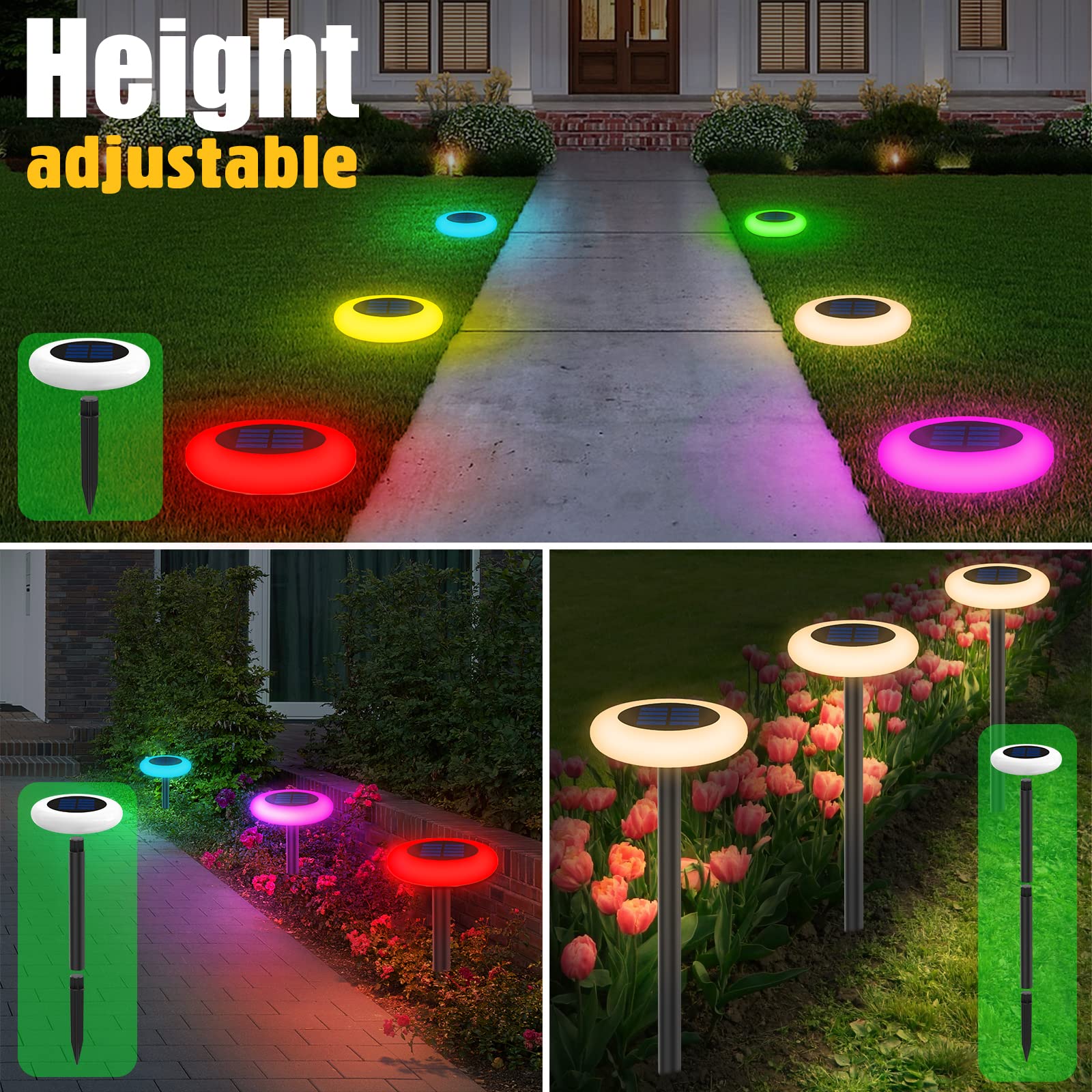 Solar Lights Outdoor Color Changing, Colorful Solar Garden Lights For Outside, Multicolored Solar Pathway Lights Auto On/Off Waterproof, Solar Yard Lights For Garden/Lawn/Walkway/Driveway(2 Pack)