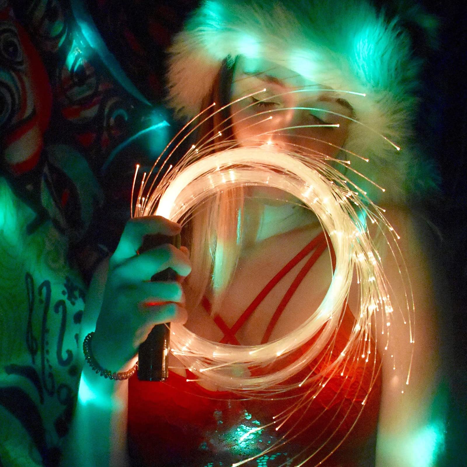 LQMEILI 6ft Rechargeable Dance Whip - LED Fiber Optic Whip with 7 Colors & 4 Modes, Perfect for Parties & Gifts, Medium Size, Multicolor