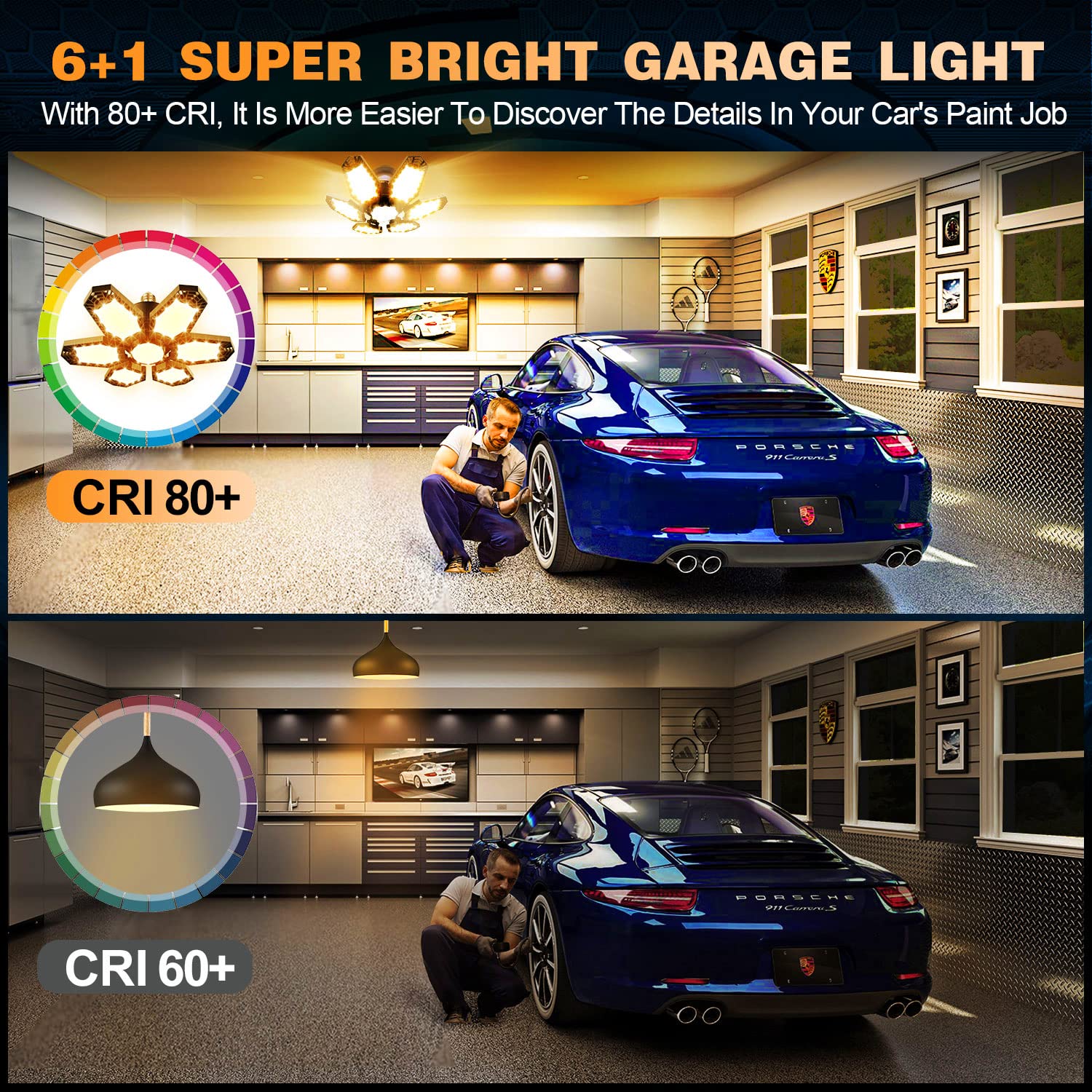 LED Garage Light 2 Pack 150W Equivalent Warm Garage Lights 15000LM Garage Ceiling Lights with 6+1 Super Bright Deformable 120 LE