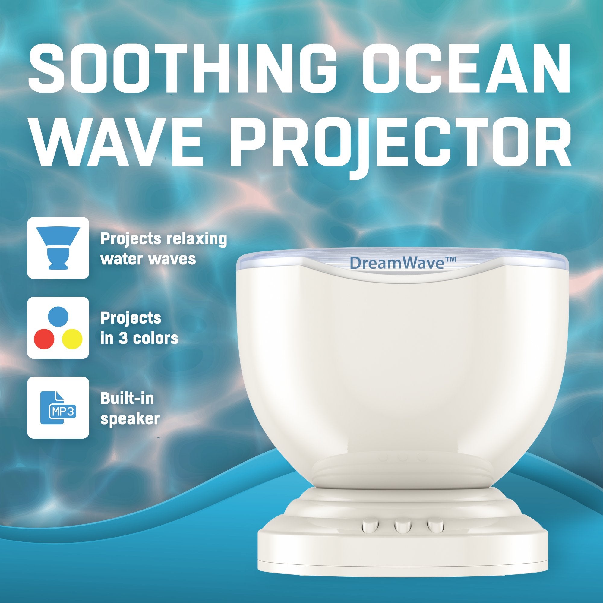 Gideon Ocean Wave Projector LED Night Light with Stereo Speakers, 12 LED Bulbs, 8 Colors, 2 Piece Set, Lead Free