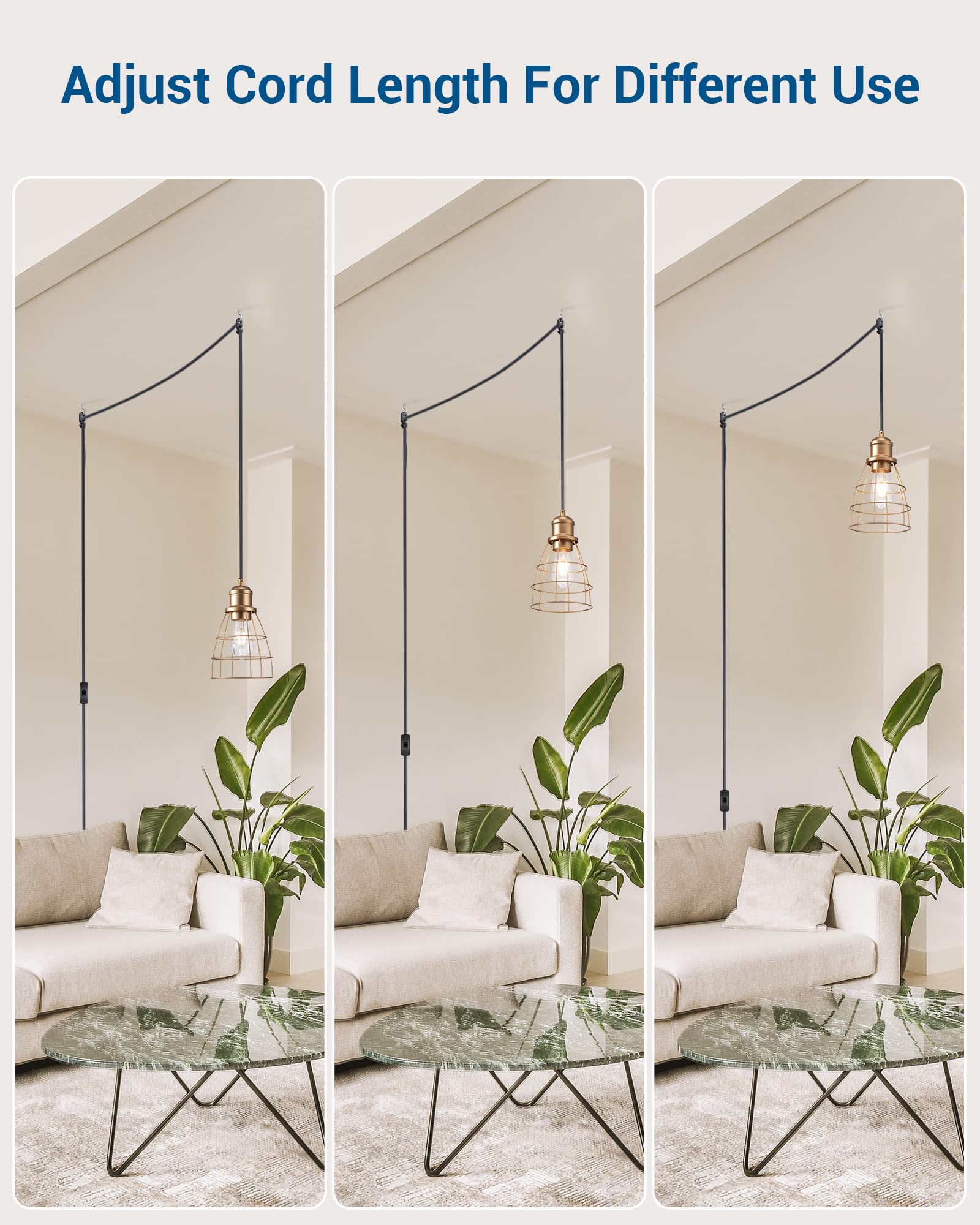 DEWENWILS Industrial Pendant Light Fixture, Metal, Gold, Medium Size, UL Listed, Model HPIP07B, 2 Pack for Bedroom Kitchen Dining Room
