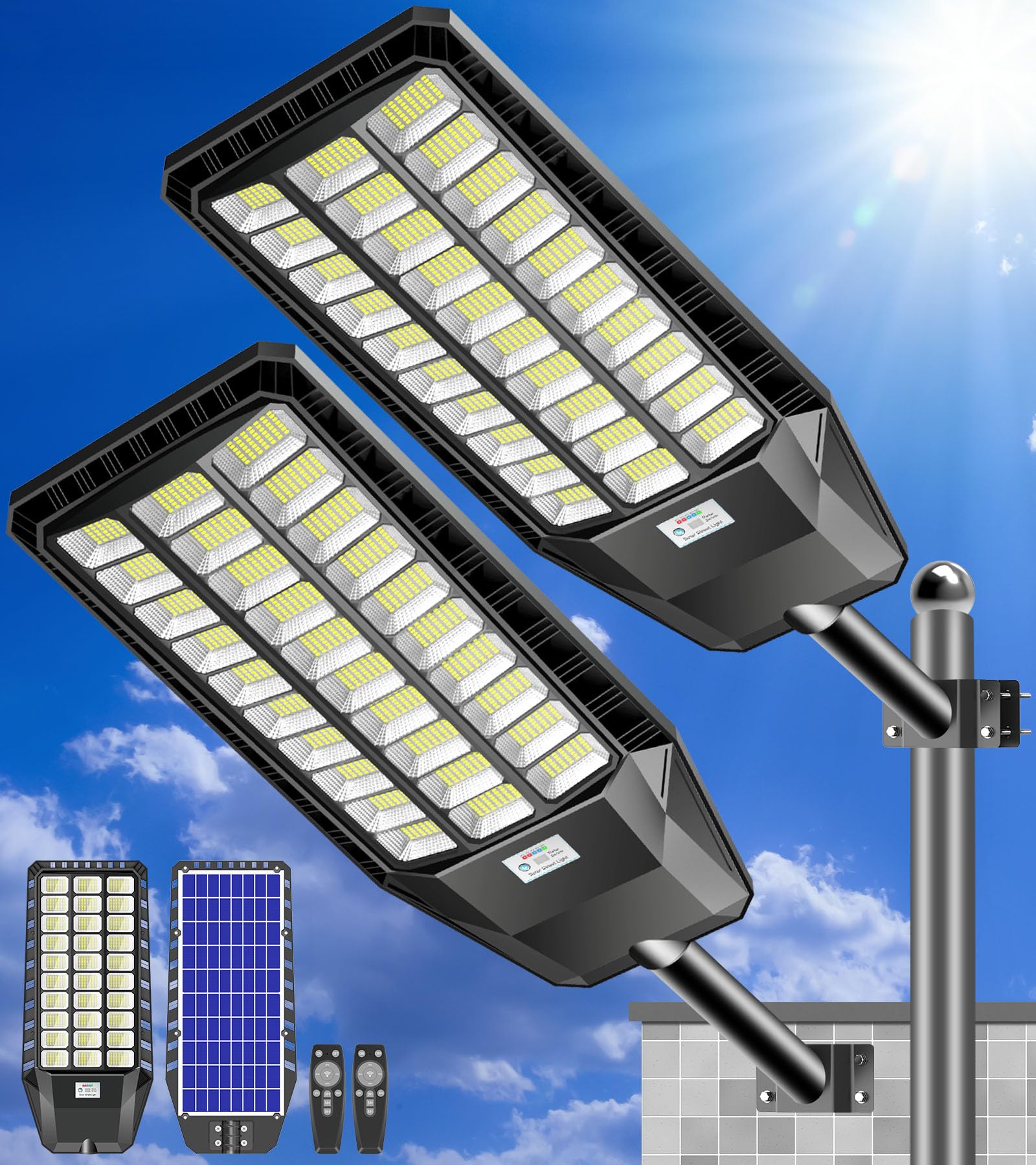 CEDIO Solar Street Lights Outdoor Solar Parking Lot Lights Commercial 9000W 450000 Lumens LED Solar Street Light Waterproof IP66