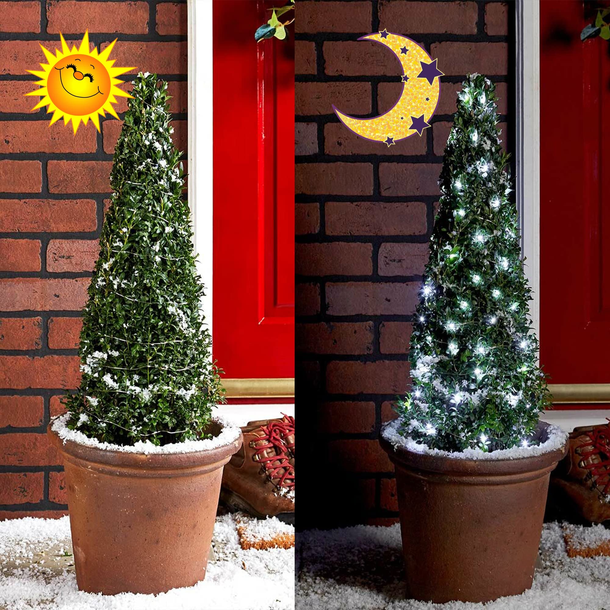 Kemooie 2 Packs Solar String Lights, Total 200 Led 66Ft 8 Twinkle Modes White Solar Powered Fairy Lights, Waterproof For Outdoor