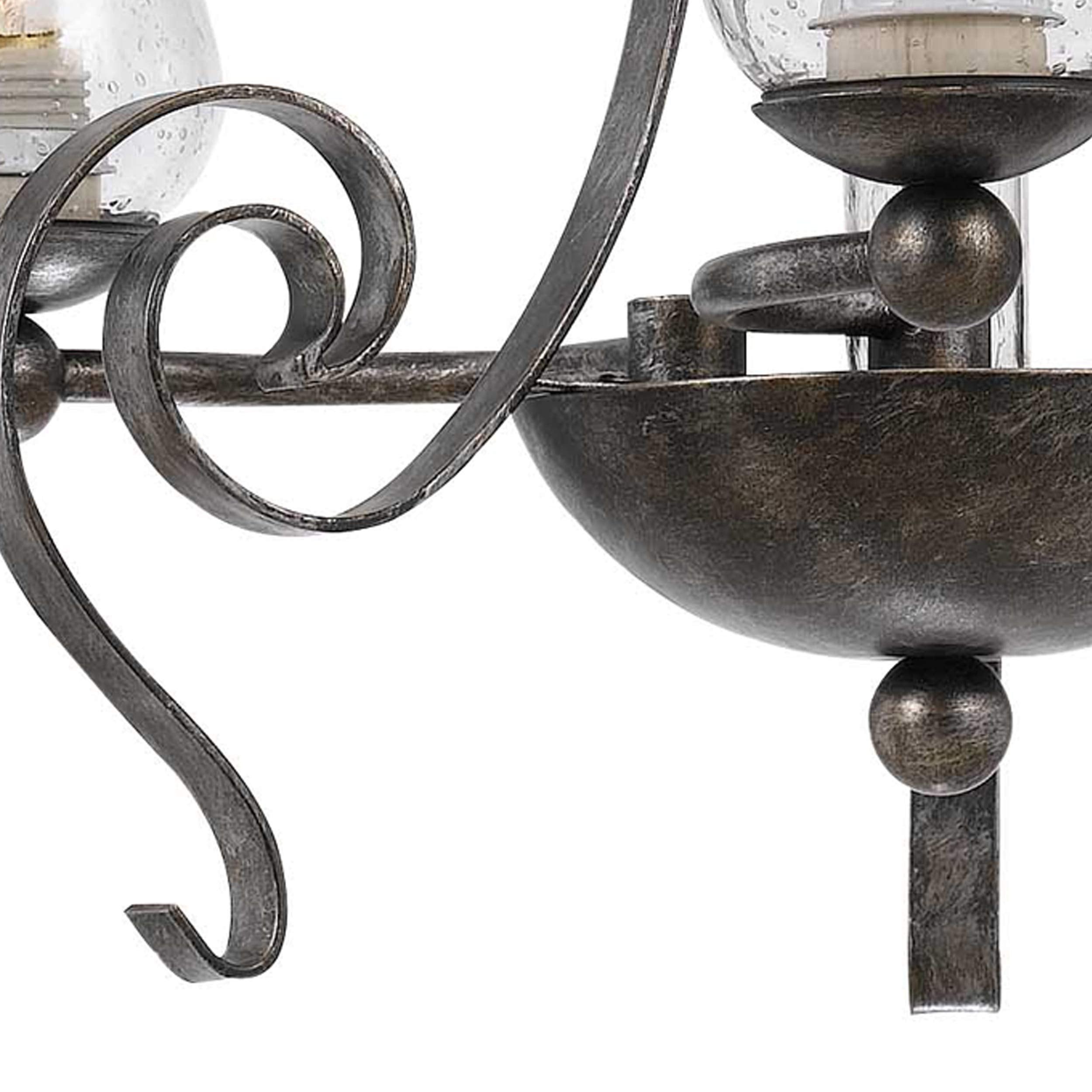 Benzara 3 Bulb Chandelier Metal Frame Glass Shades Model BM226298 Gray and Clear
