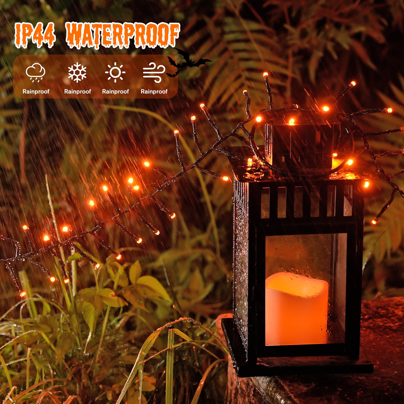 Jmexsuss 400 Led Thanksgiving Lights Green Wire Plug In  20Ft Cluster Light With Remote  8 Modes Orange Lights For Thanksgiving Halloween Fall Tree Garland Wreath Indoor Outdoor Door Decor