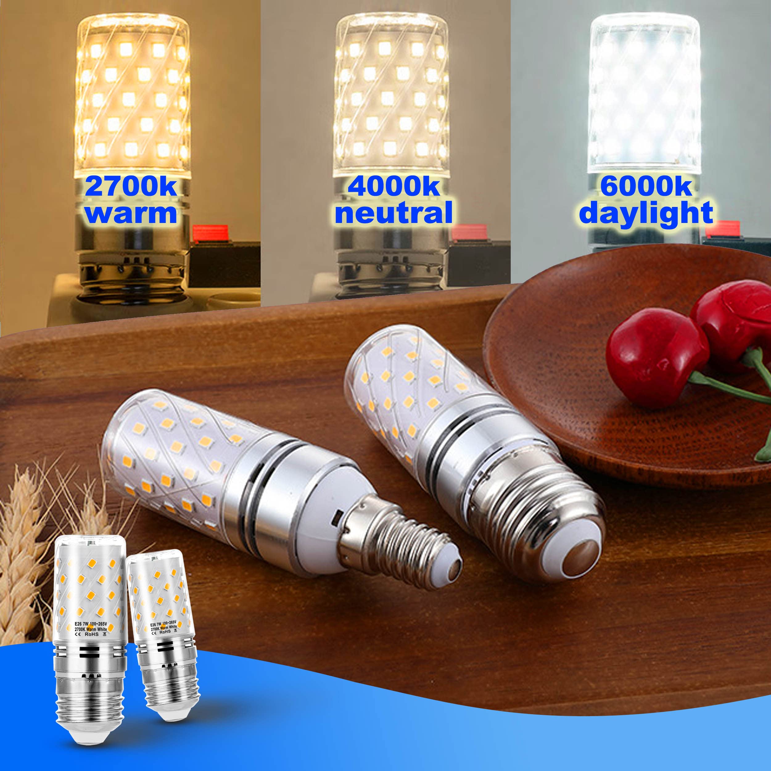 Heifymi E26 60W Equivalent Led Candelabra Bulbs, E26 7W Led Candle Light Bulbs 750Lm, 2700K Soft Warm White E26 Base Chandelier