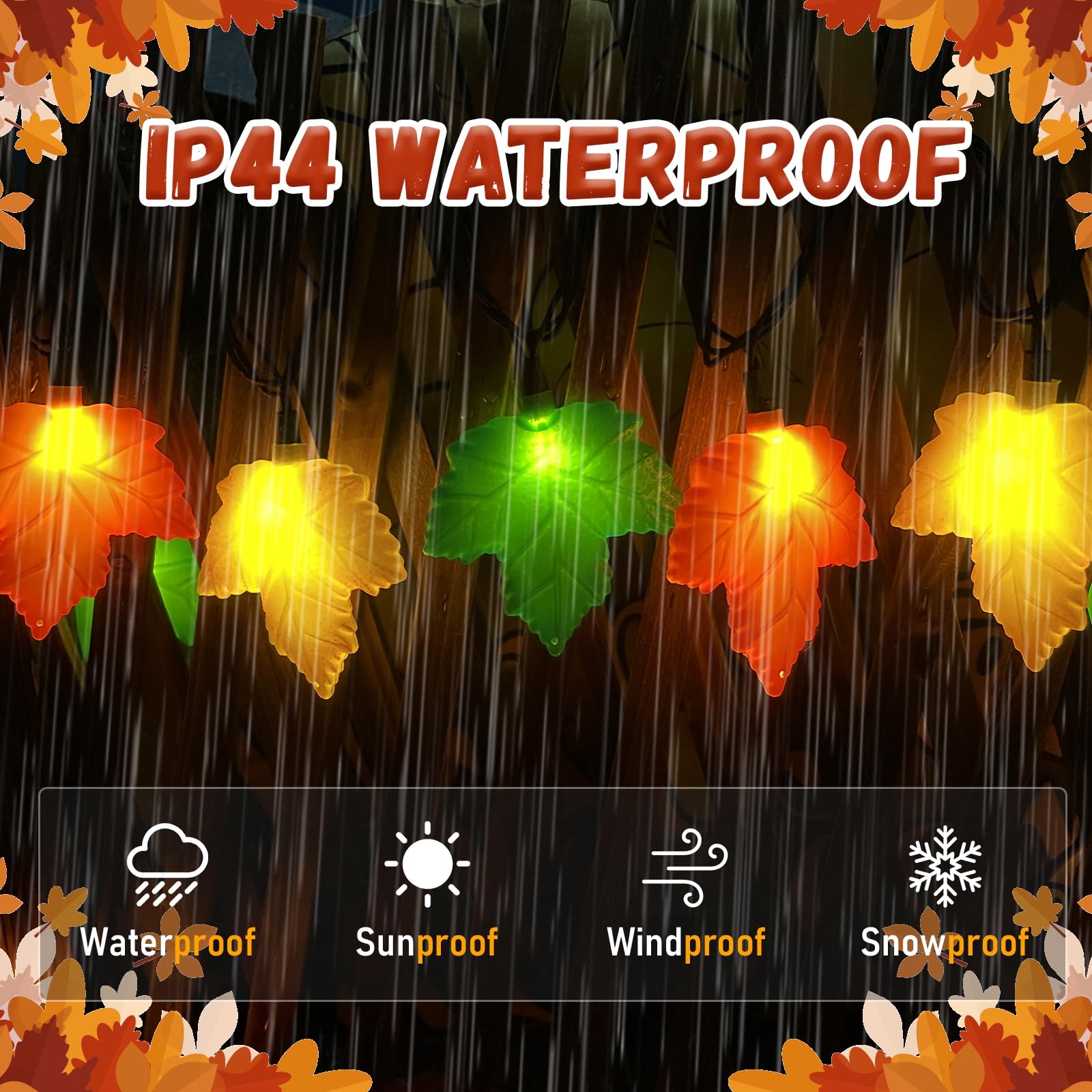 GOOTHY Fall Decorations String Lights, 8.5Ft, 10 LED Multicolor Maple Leaves, Plug-in, Outdoor Fairy Lights