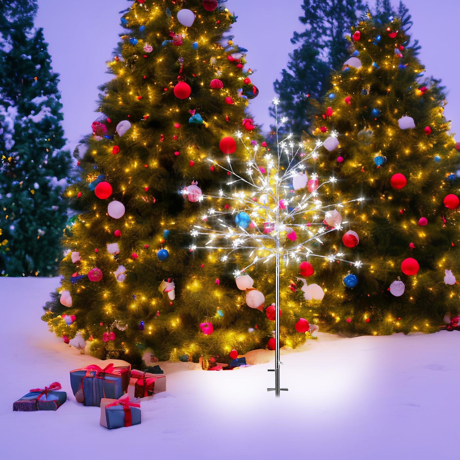 Baquler 2 Pack 5Ft Outdoor Christmas Decoration Pathway Light Stake Frosty Snowflake Christmas Tree White Light Pre Lit For Outs