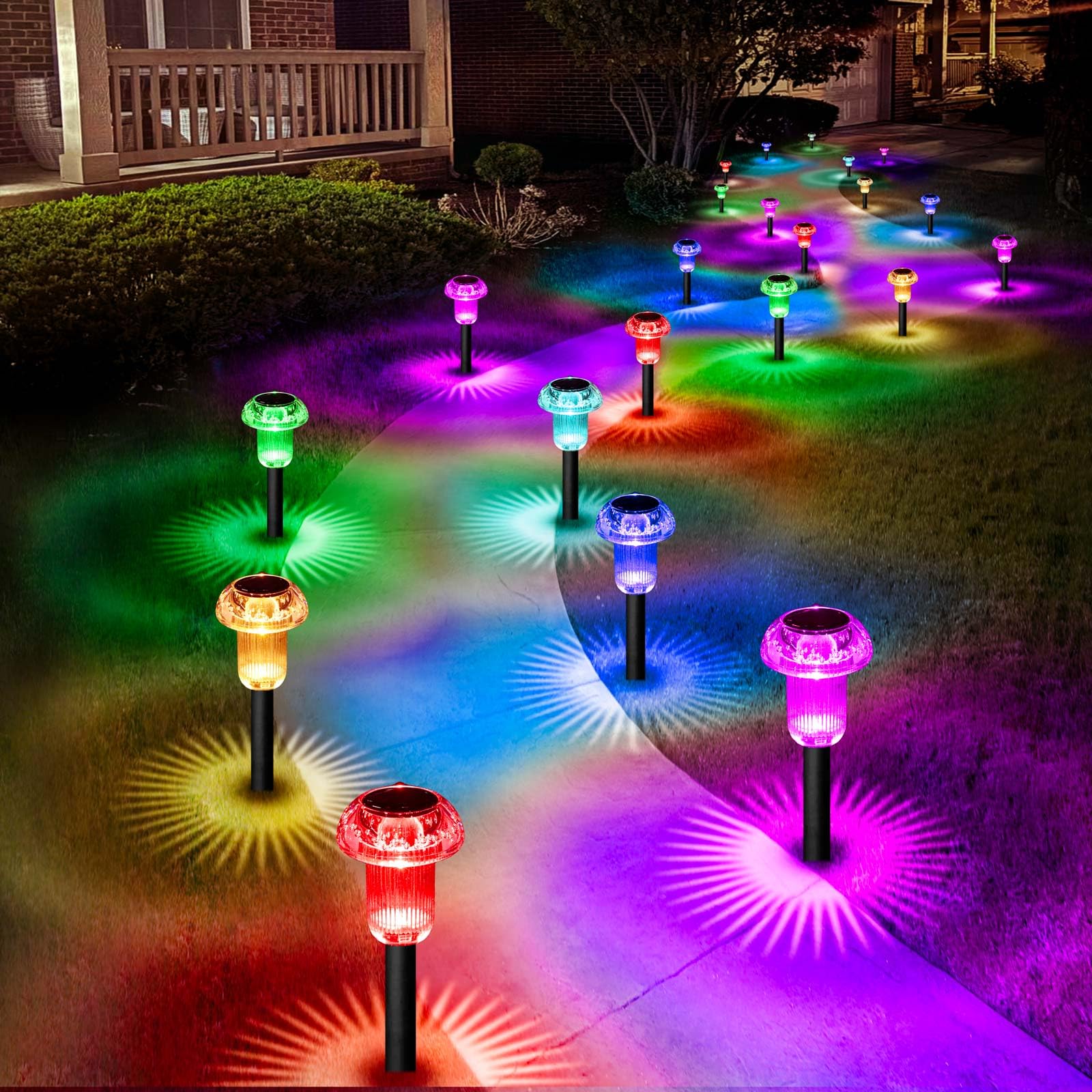 Lffital 16 Pack Solar Lights Outdoor Waterproof Pathway Lights Solar Powered Led Mushroom Garden Lighting Stake For Outside Yard Path Lawn Patio Landscape (Color Changing)