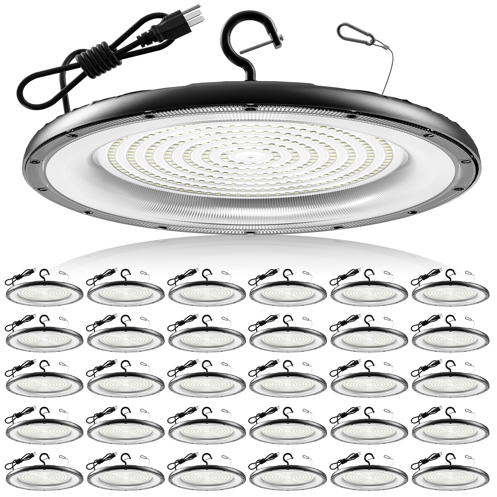 AIKVSXER 30 Pack UFO LED High Bay Light,400W 60000LM LED Shop Lights, Commercial High Bay Lighting with Plug & Hanging Hook,Roun